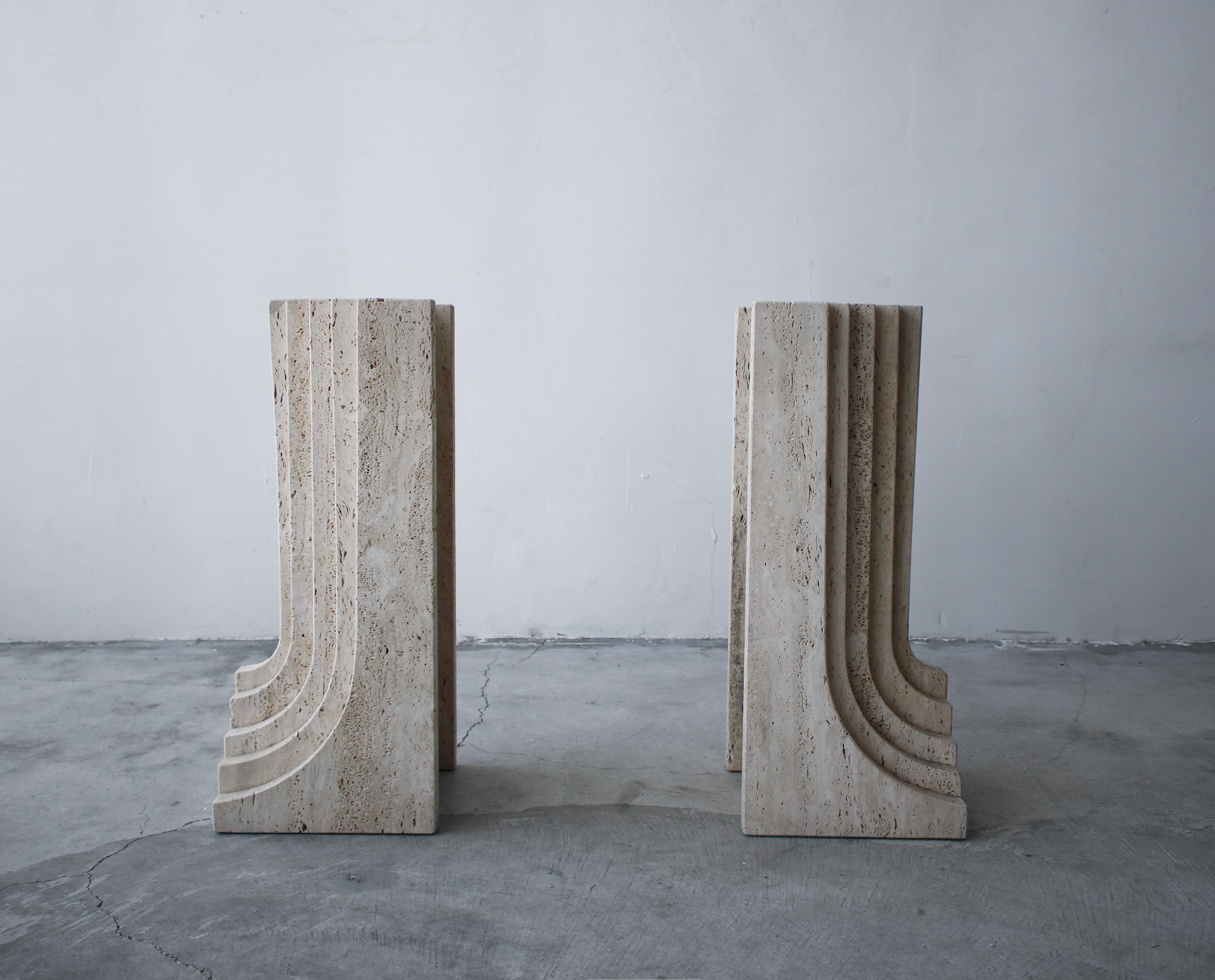 Italian Travertine Double Pedestal Dining Table by Carlo Scarpa 4