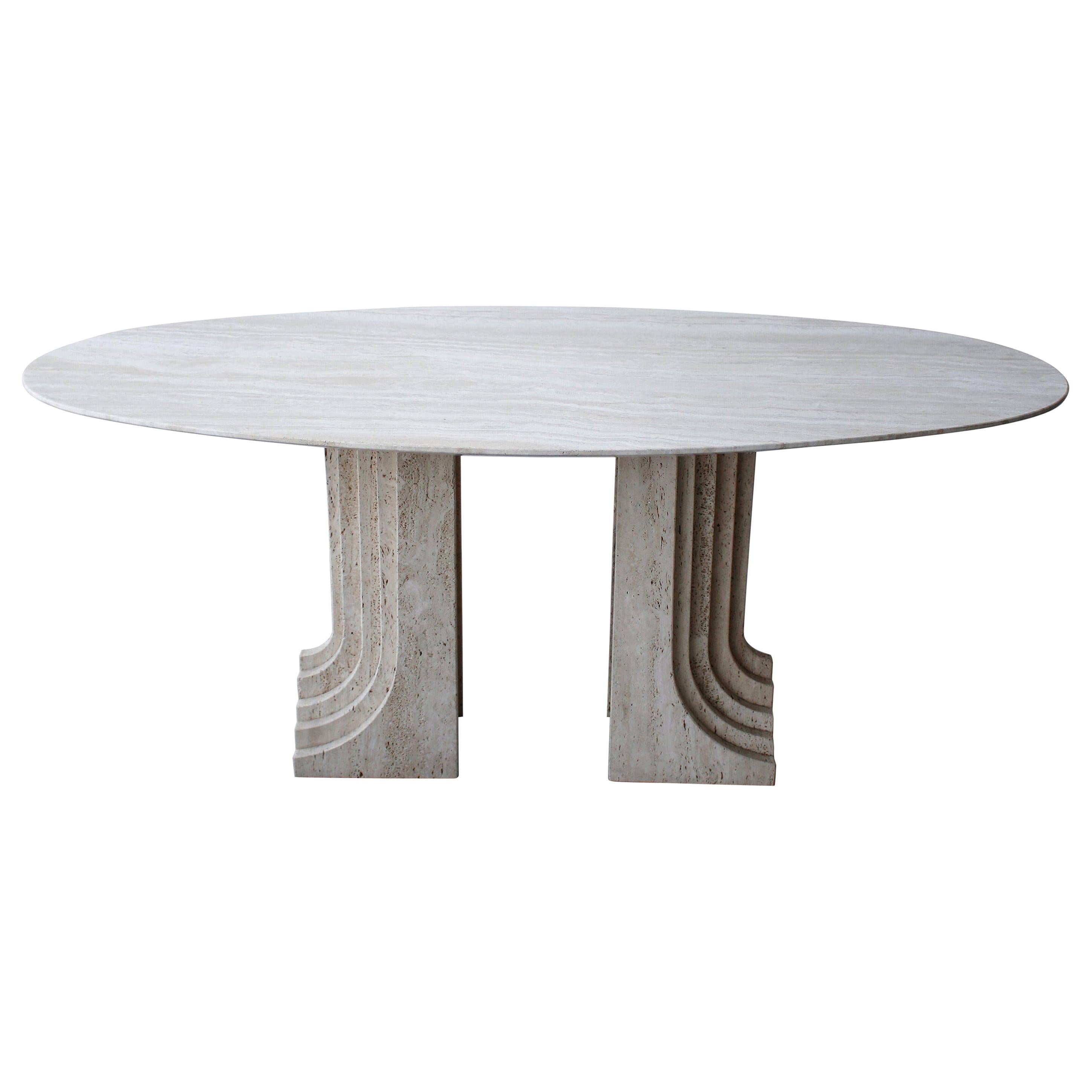 Italian Travertine Double Pedestal Dining Table by Carlo Scarpa