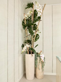 Italian Travertine Floor Vase in Travertino Navona, “Jeko” by Giansanti Home