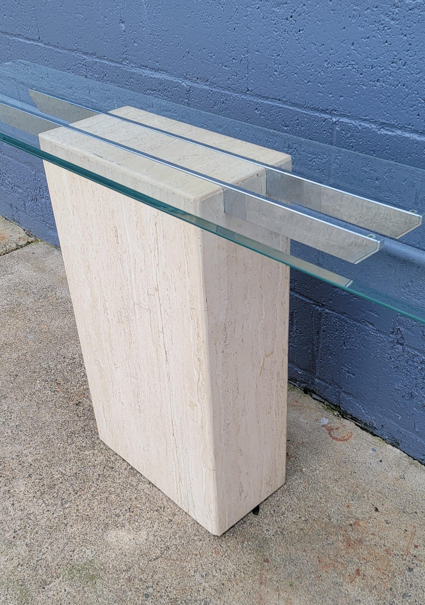 Italian Travertine & Glass Console Table In Good Condition For Sale In Fulton, CA