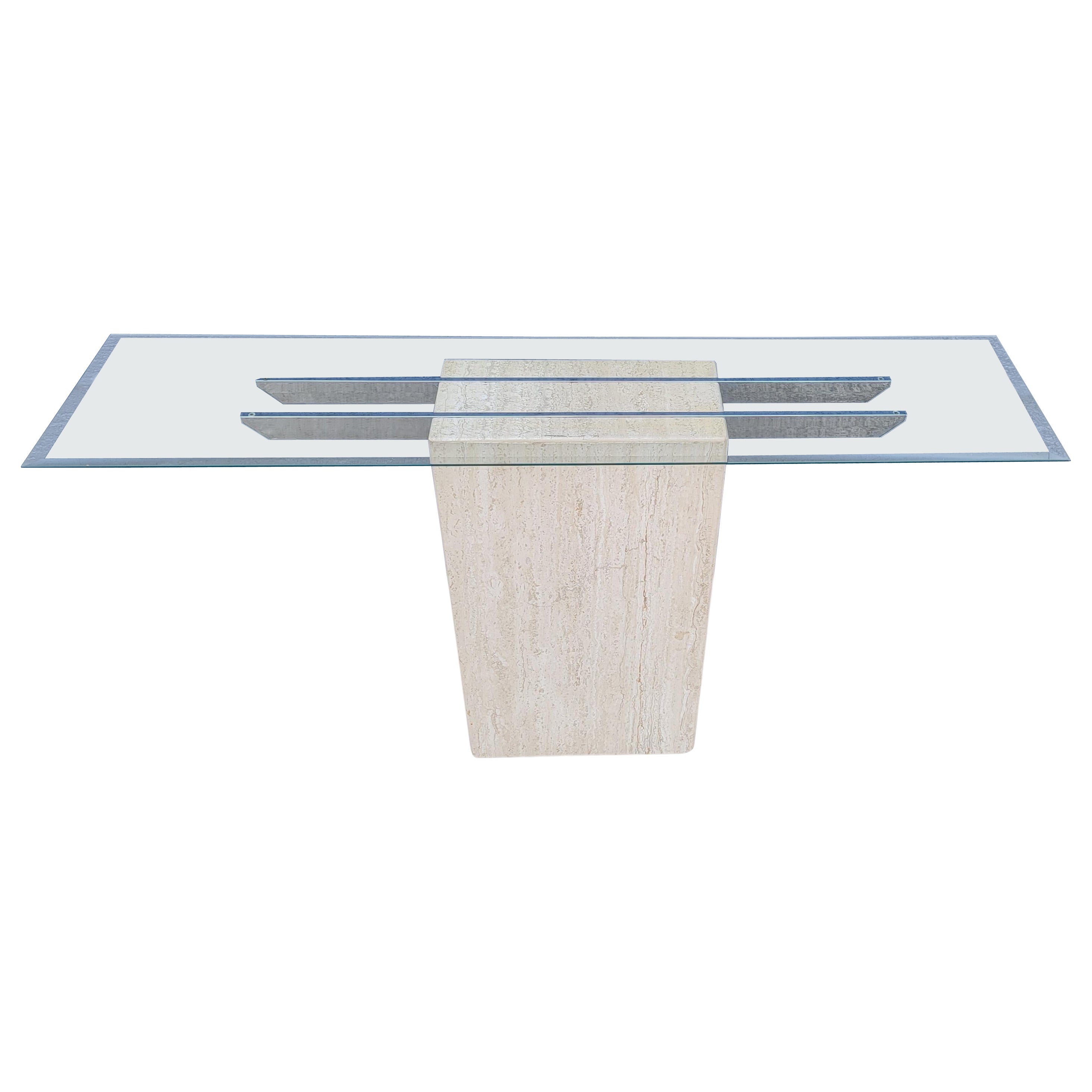 Italian Travertine & Glass Console Table