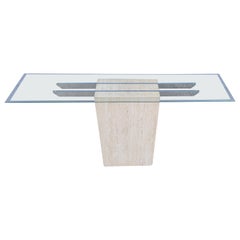 Italian Travertine & Glass Console Table