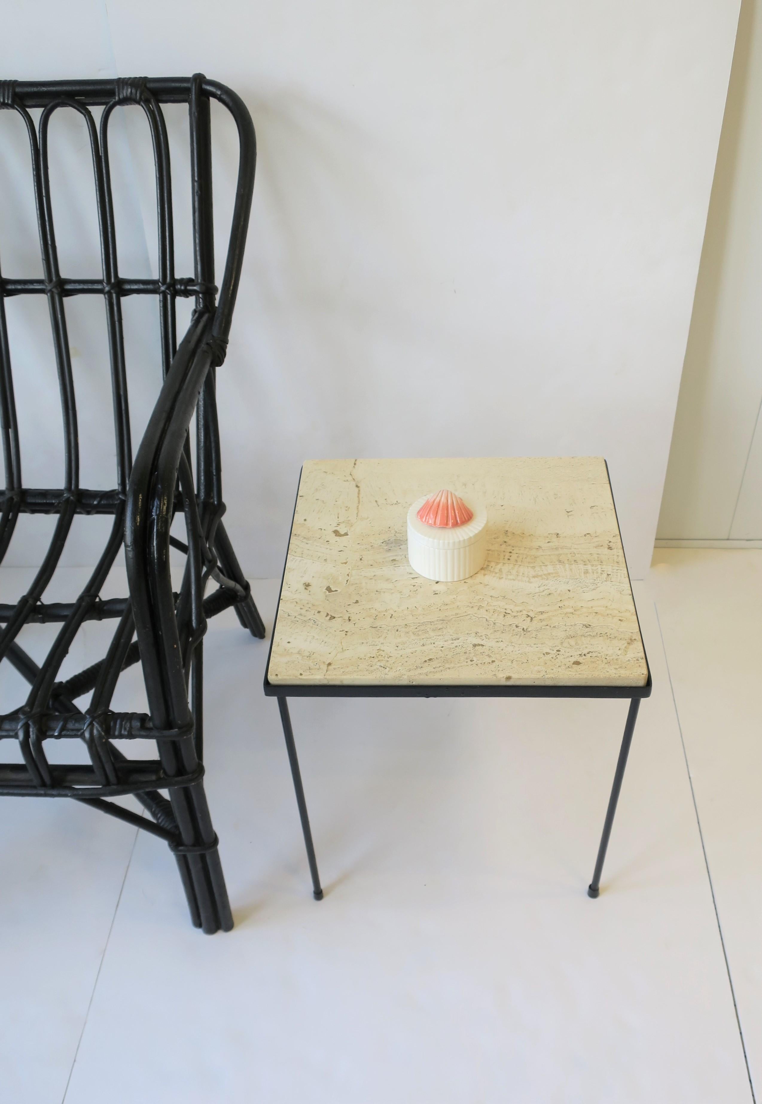 Italian Travertine Marble and Black Metal Square Side or End Table 8