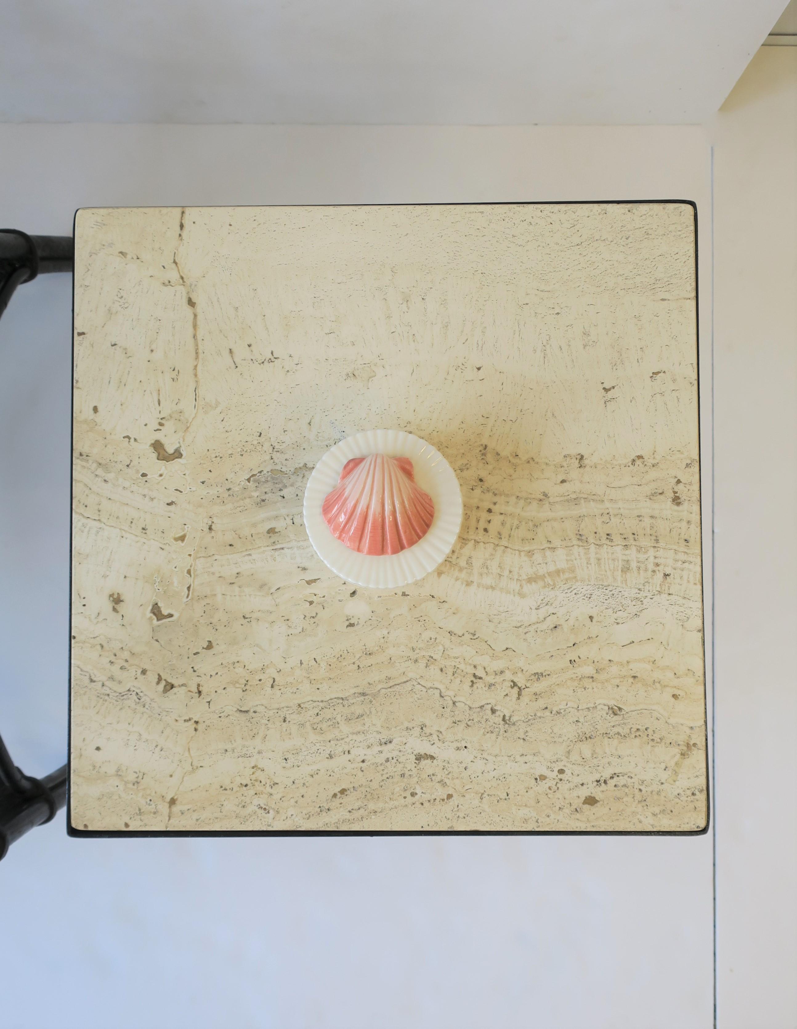 Italian Travertine Marble and Black Metal Square Side or End Table 9