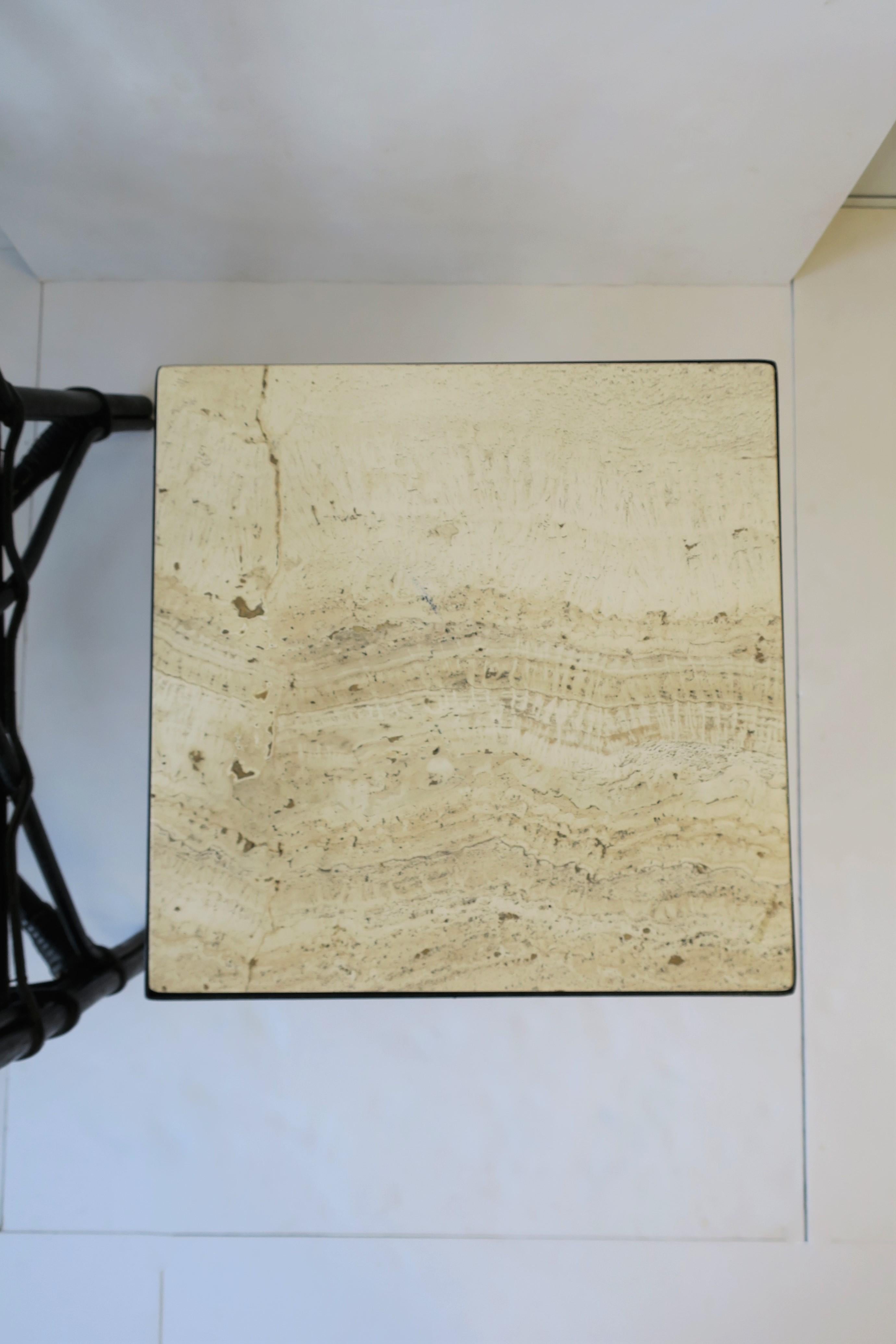 Italian Travertine Marble and Black Metal Square Side or End Table 10