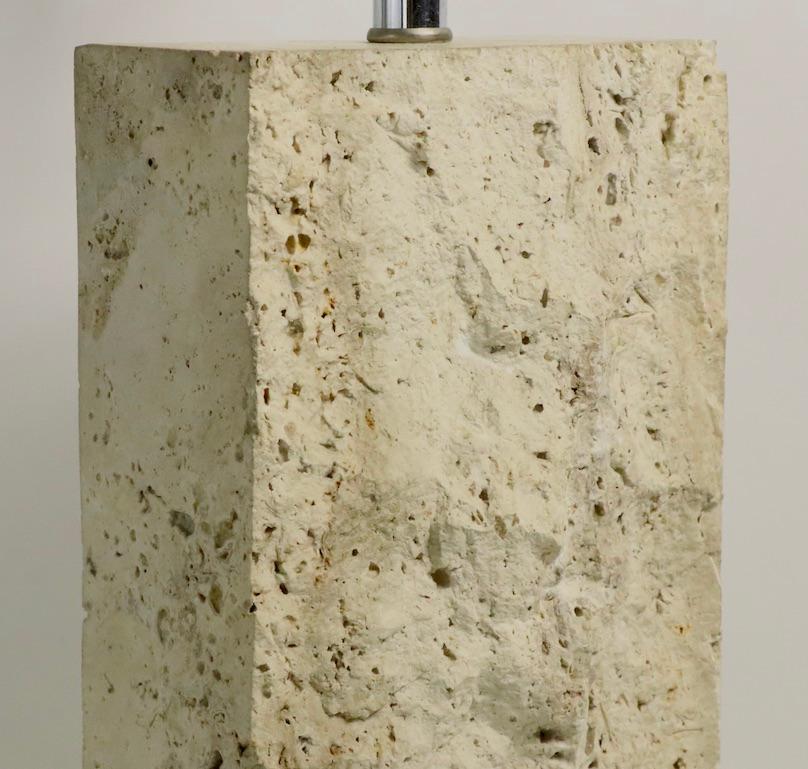Italian Travertine Marble Block Form Table Lamp For Sale 3