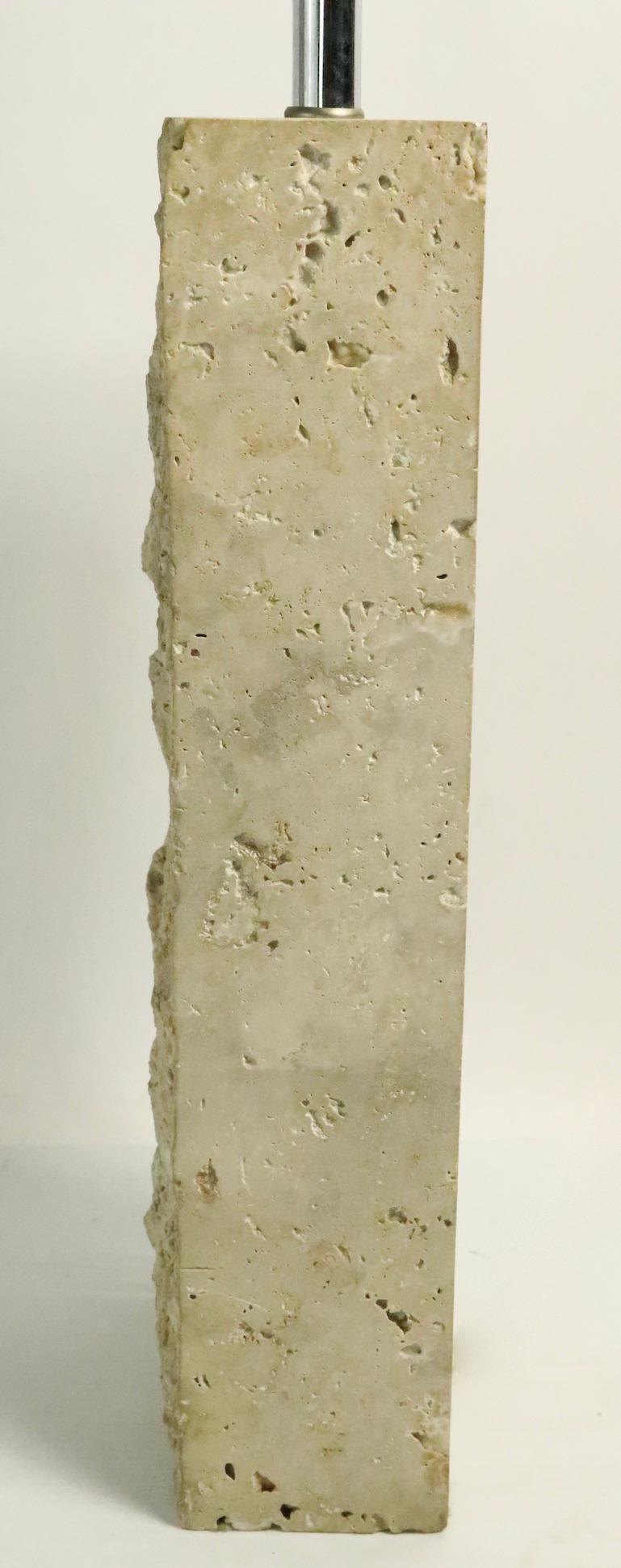 Italian Travertine Marble Block Form Table Lamp For Sale 6