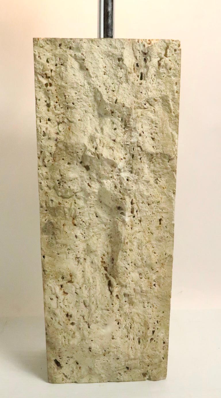 Italian Travertine Marble Block Form Table Lamp For Sale 2