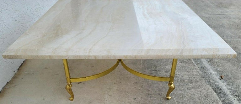Late 20th Century Italian Travertine Marble & Brass Cocktail Coffee Table For Sale