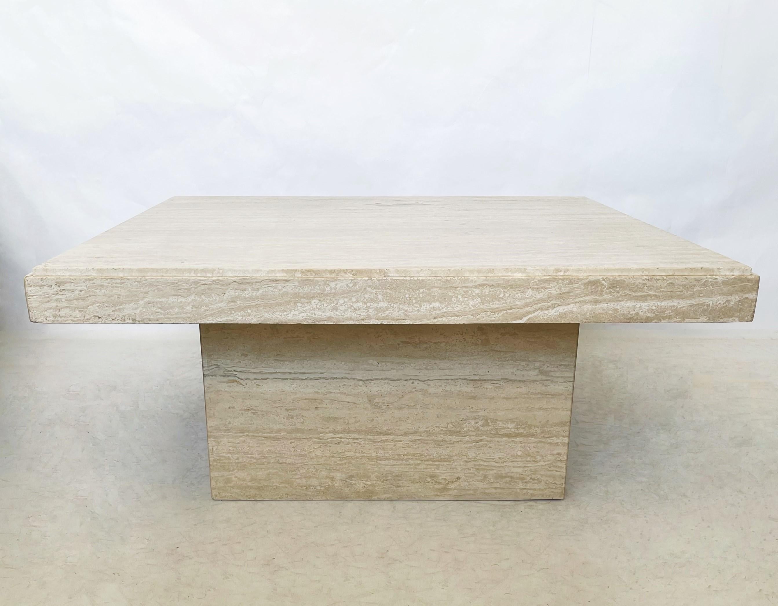 Late 20th Century Italian Travertine Marble Cocktail Table in the Manner of Angelo Mangiarotti 