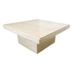 Italian Travertine Marble Cocktail Table in the Manner of Angelo Mangiarotti 