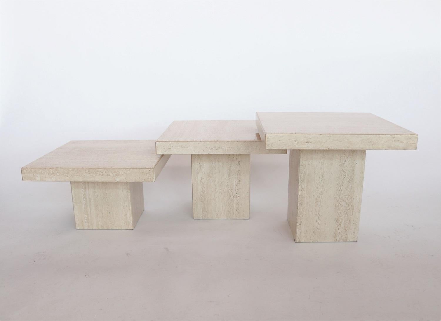 Polished Italian Travertine Marble Coffee Tables from the 1970s, Set of Three