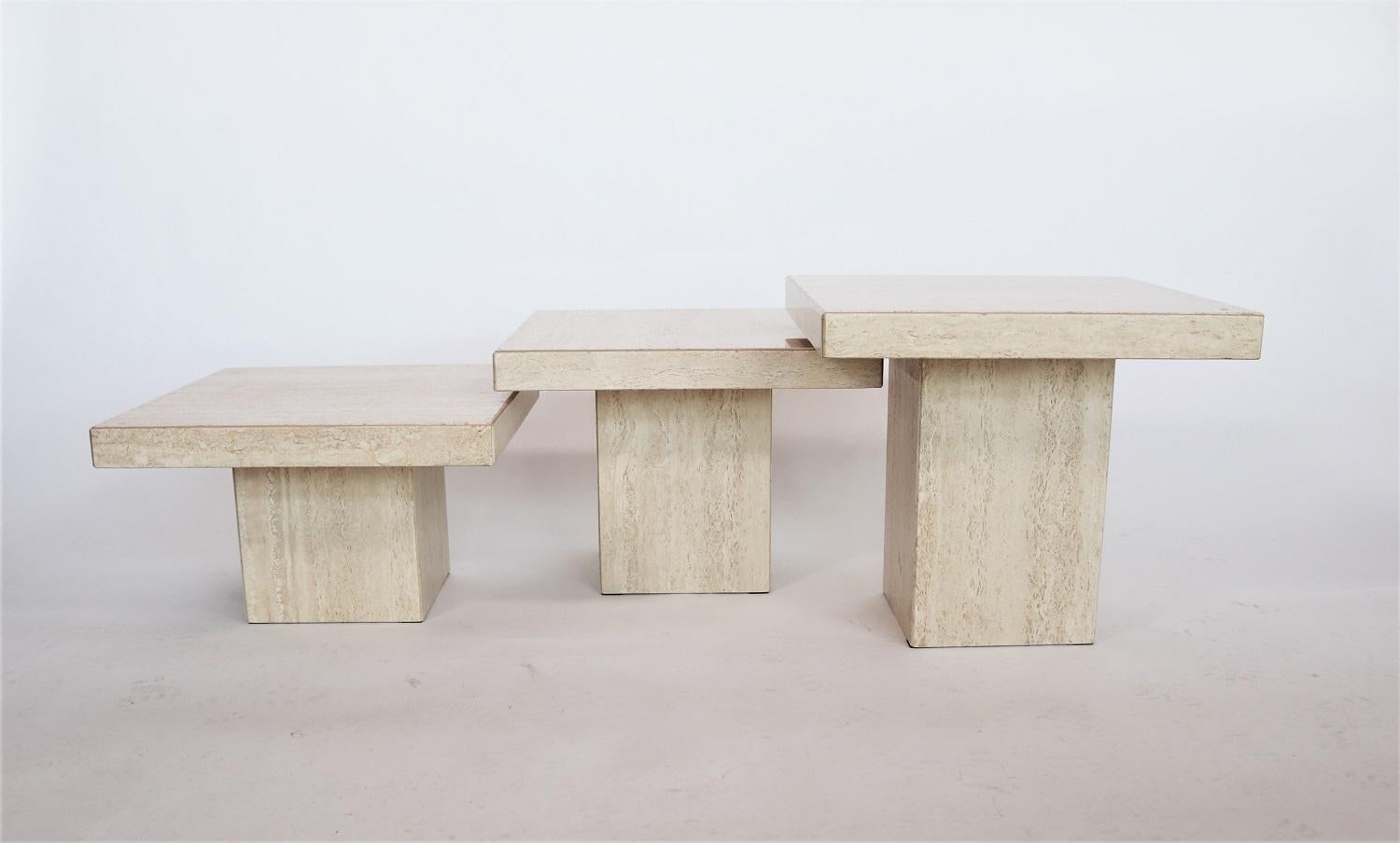 Italian Travertine Marble Coffee Tables from the 1970s, Set of Three In Fair Condition In Morazzone, Varese