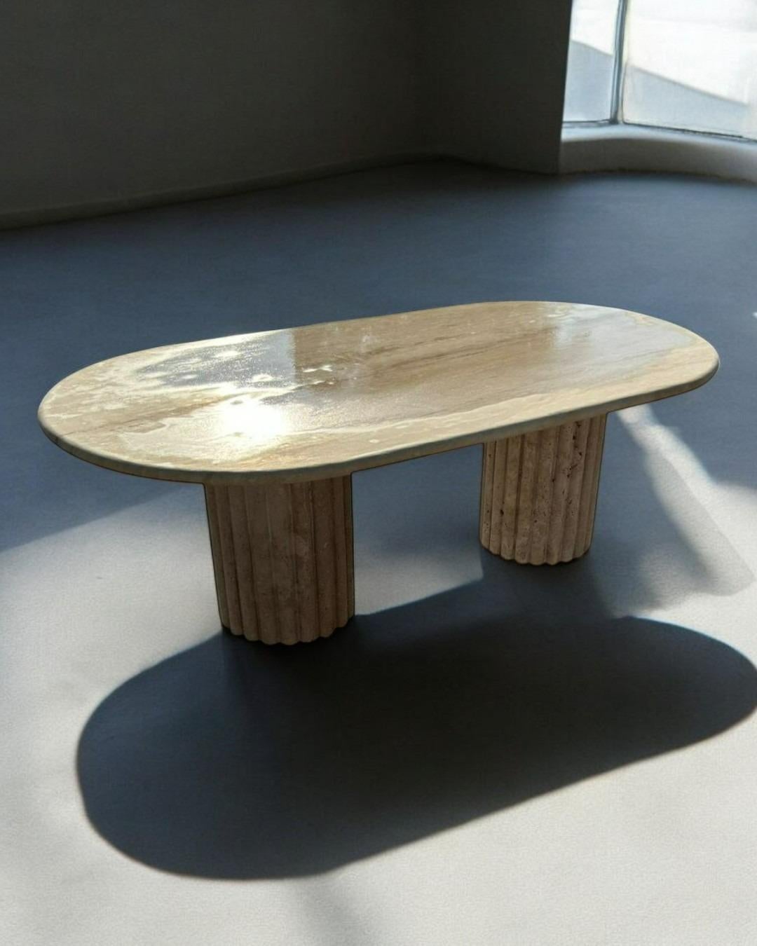 Mesa de comedor de mármol travertino italiano - Mesa de cocina de mármol personalizada Artes y manualidades en venta