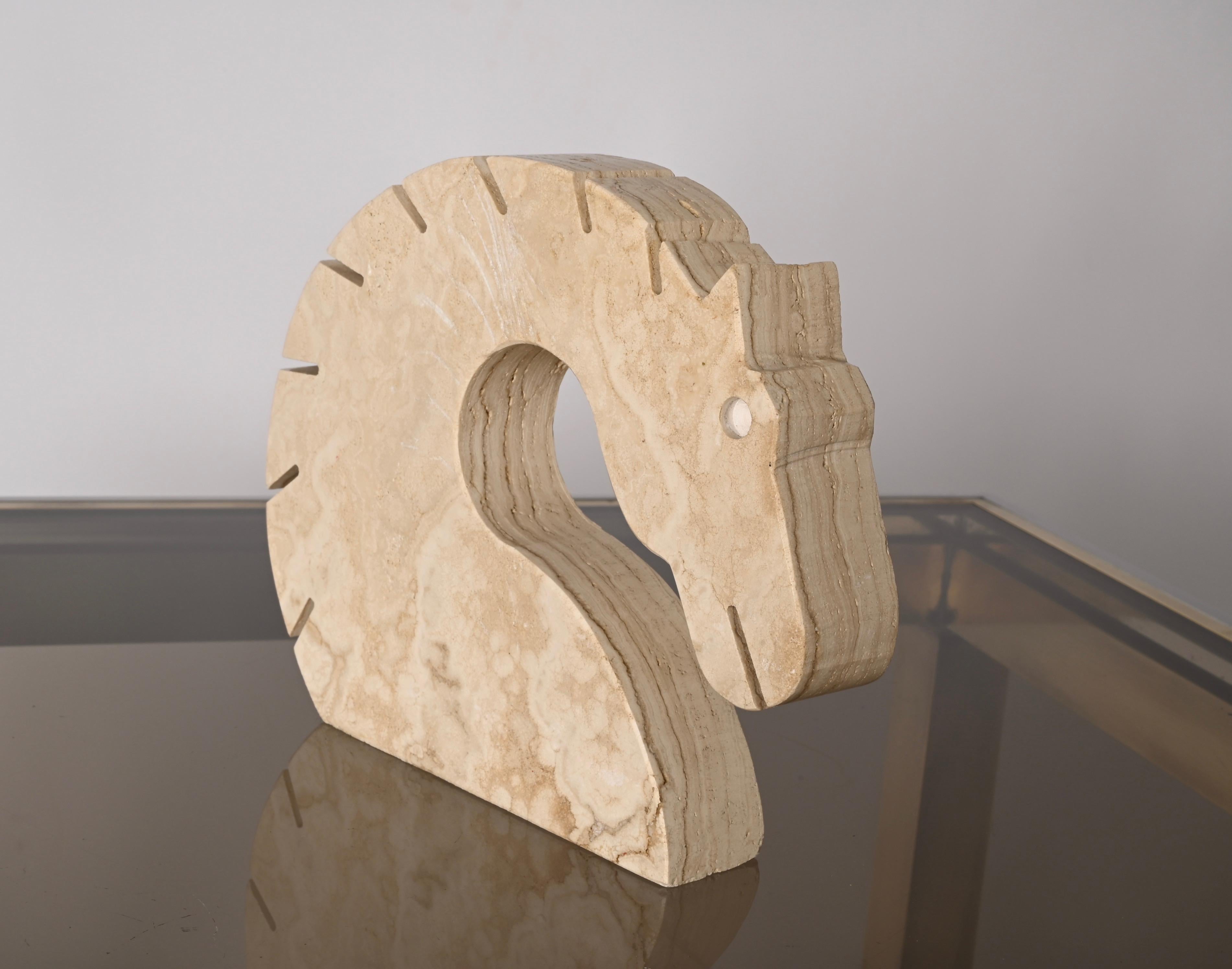 Italian Travertine Marble Horse Sculpture, Fratelli Mannelli, Italy, 1970s For Sale 7