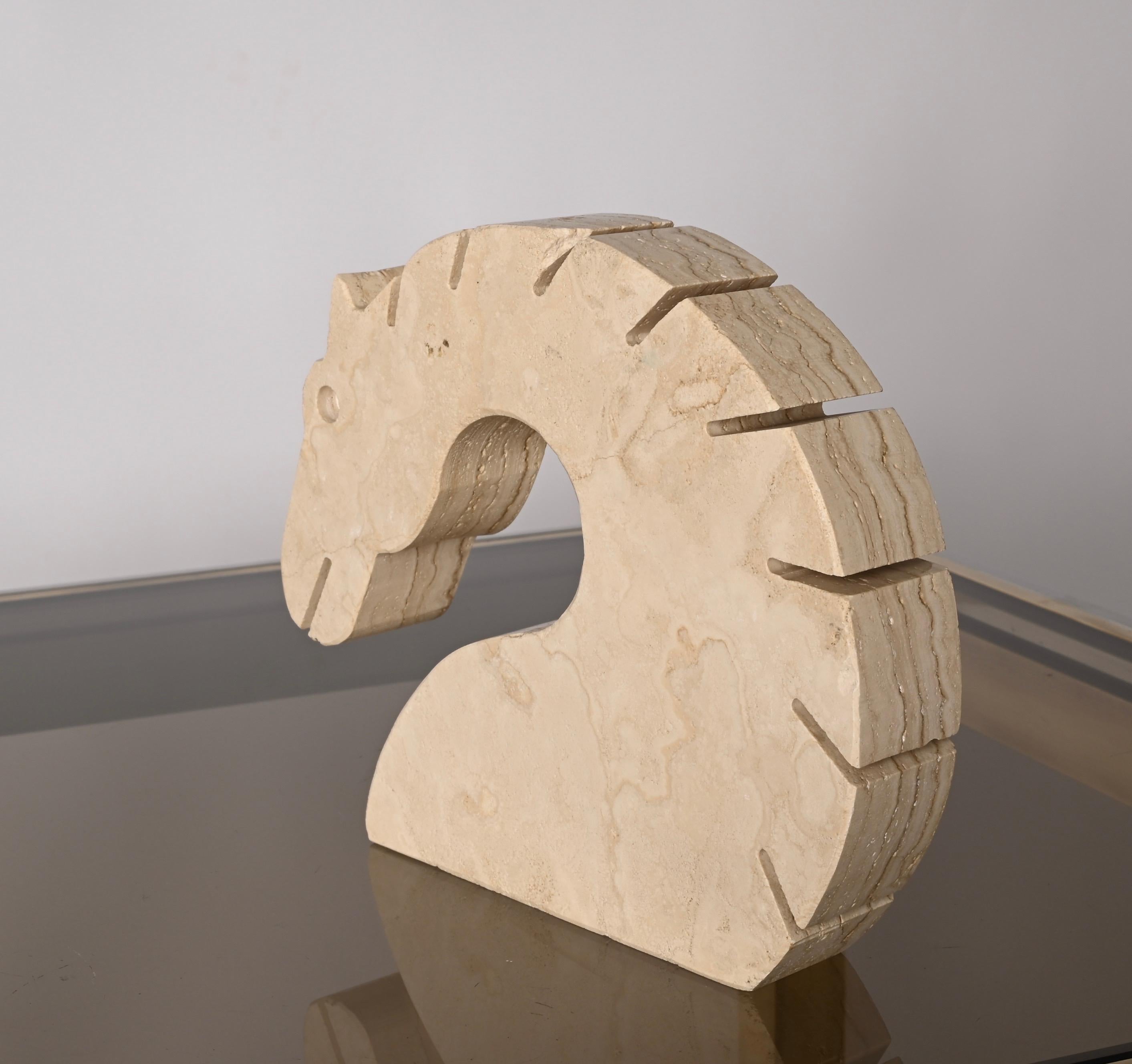 Italian Travertine Marble Horse Sculpture, Fratelli Mannelli, Italy, 1970s For Sale 8