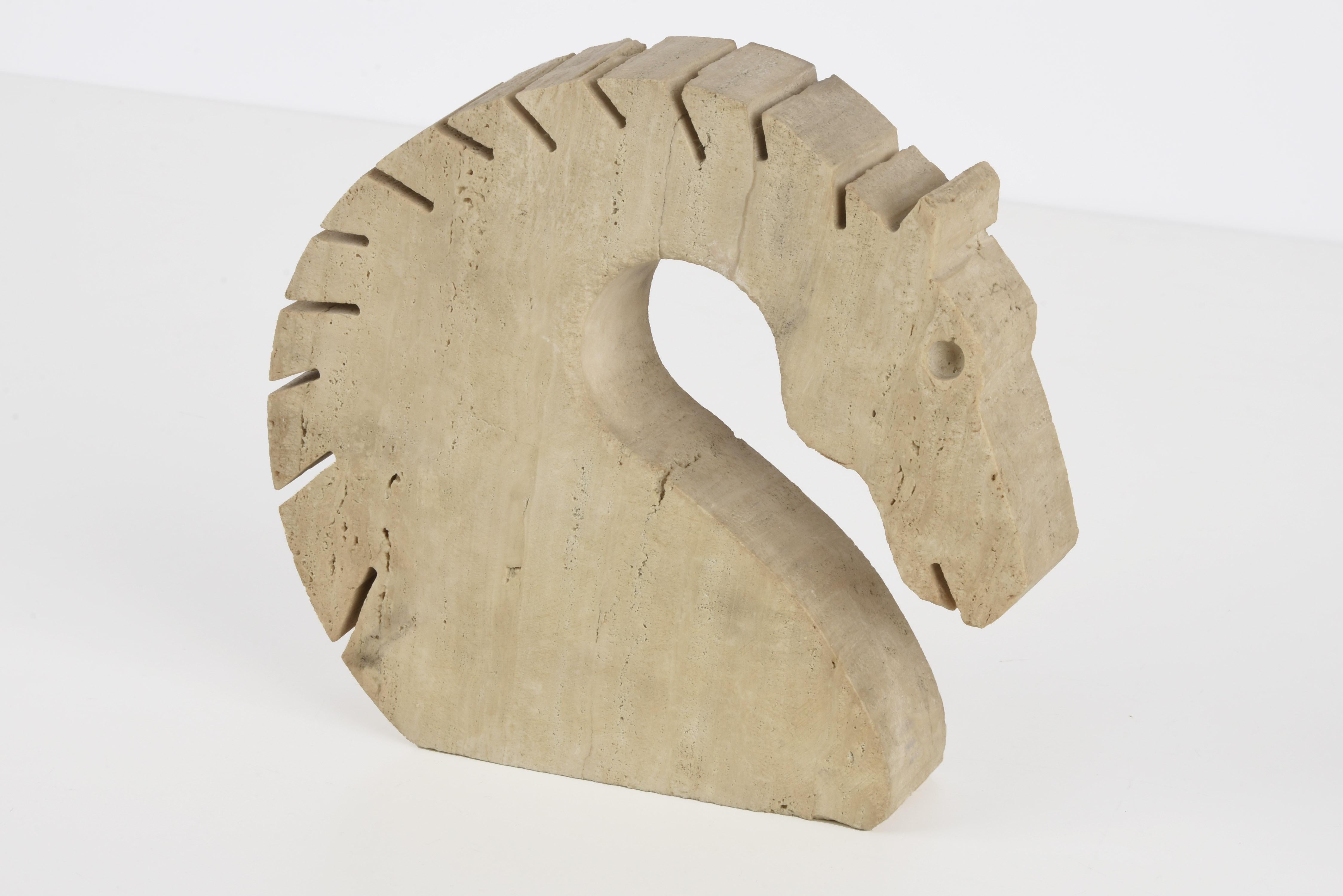 Italian Travertine Marble Horse Sculpture, Fratelli Mannelli, Italy, 1970s In Good Condition In Roma, IT