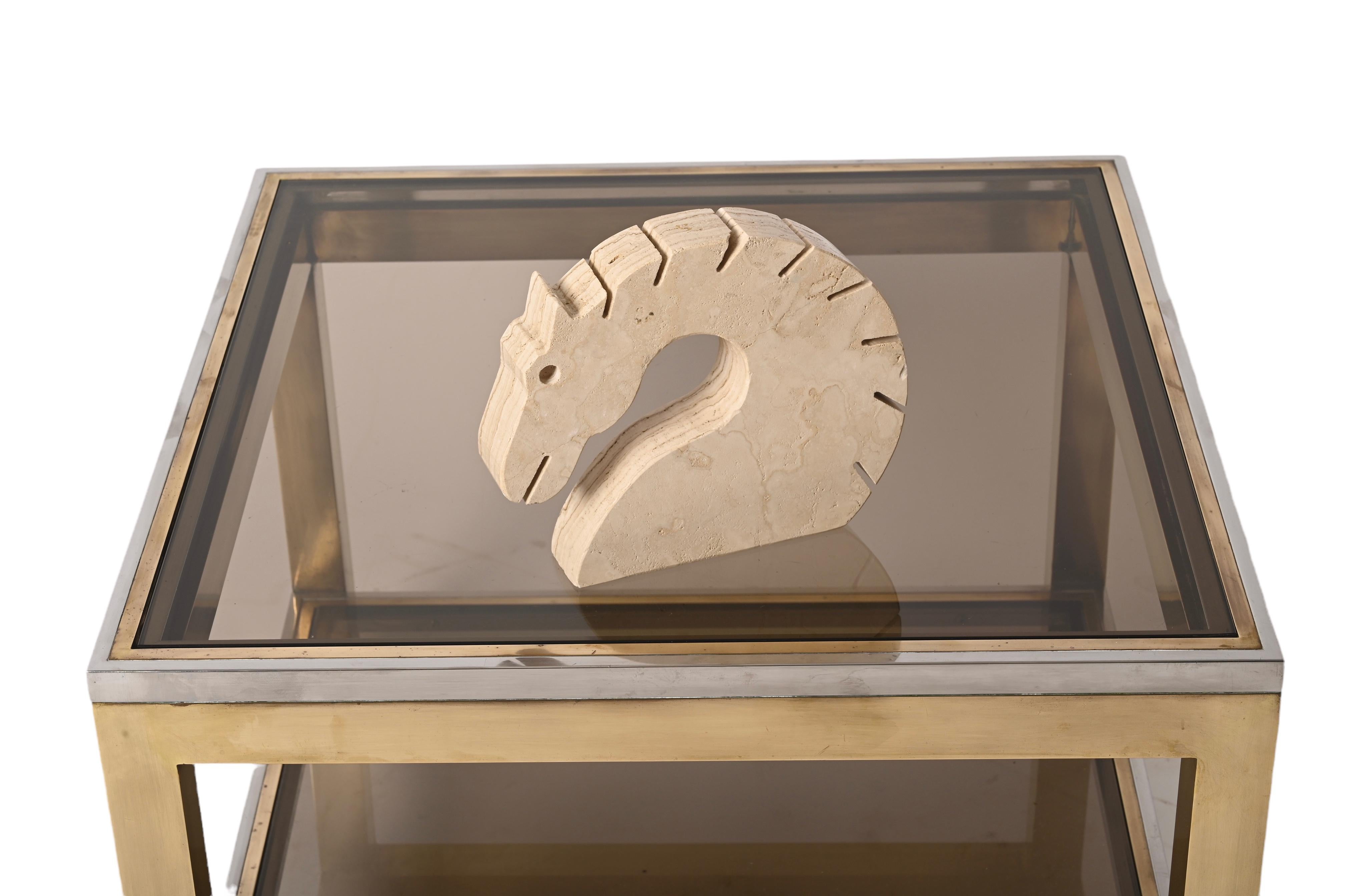 Italian Travertine Marble Horse Sculpture, Fratelli Mannelli, Italy, 1970s In Good Condition For Sale In Roma, IT
