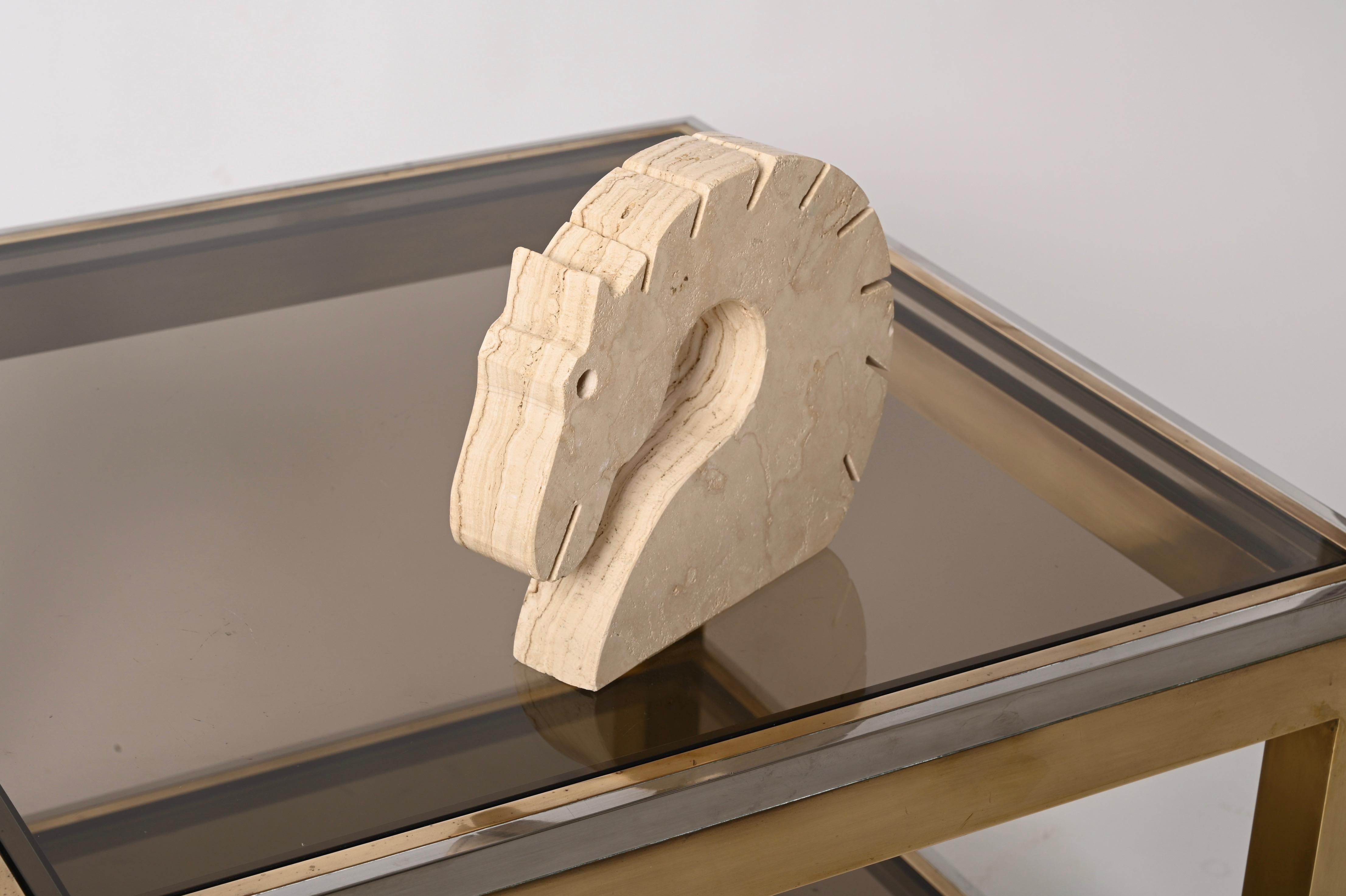 Late 20th Century Italian Travertine Marble Horse Sculpture, Fratelli Mannelli, Italy, 1970s For Sale