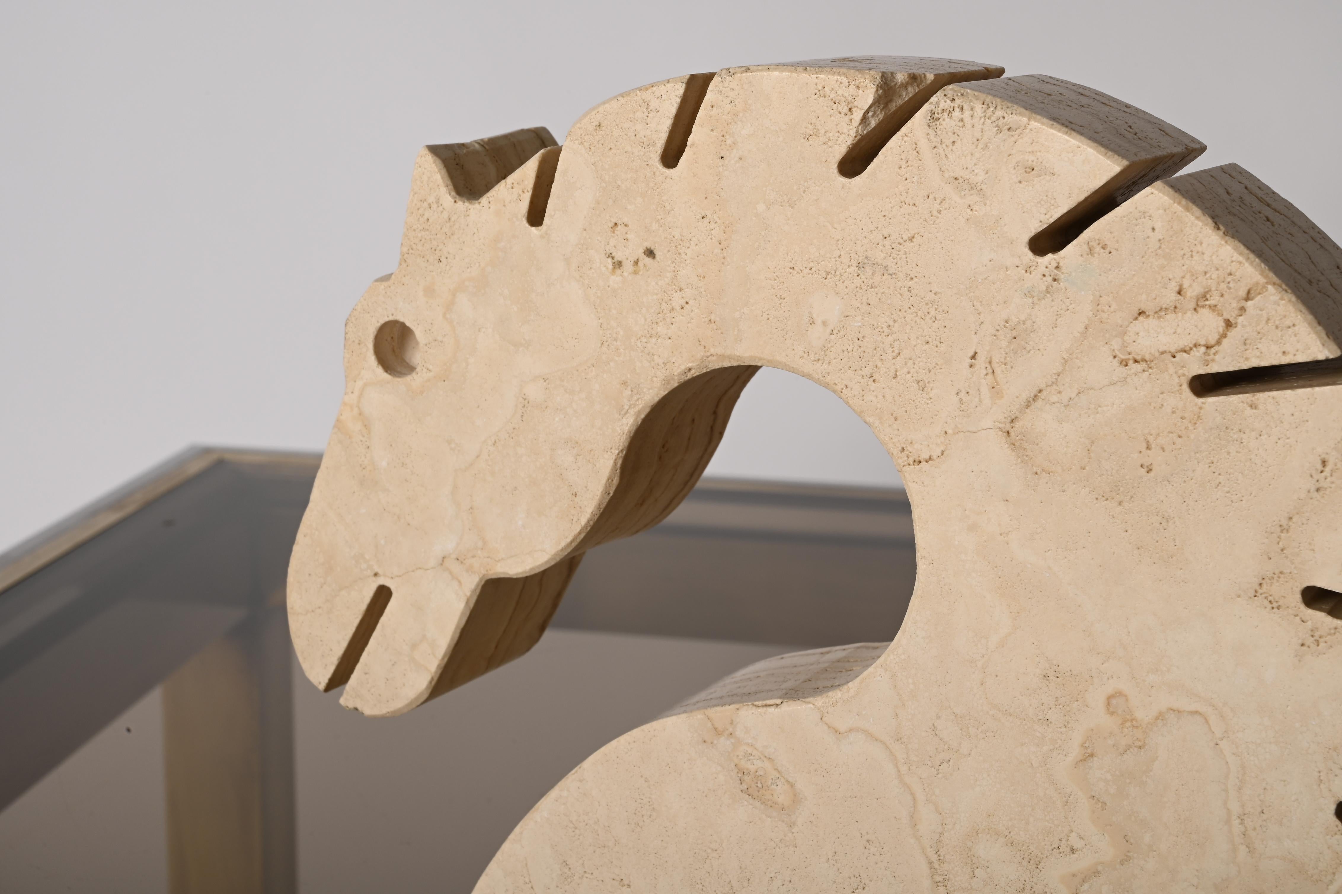 Italian Travertine Marble Horse Sculpture, Fratelli Mannelli, Italy, 1970s For Sale 1