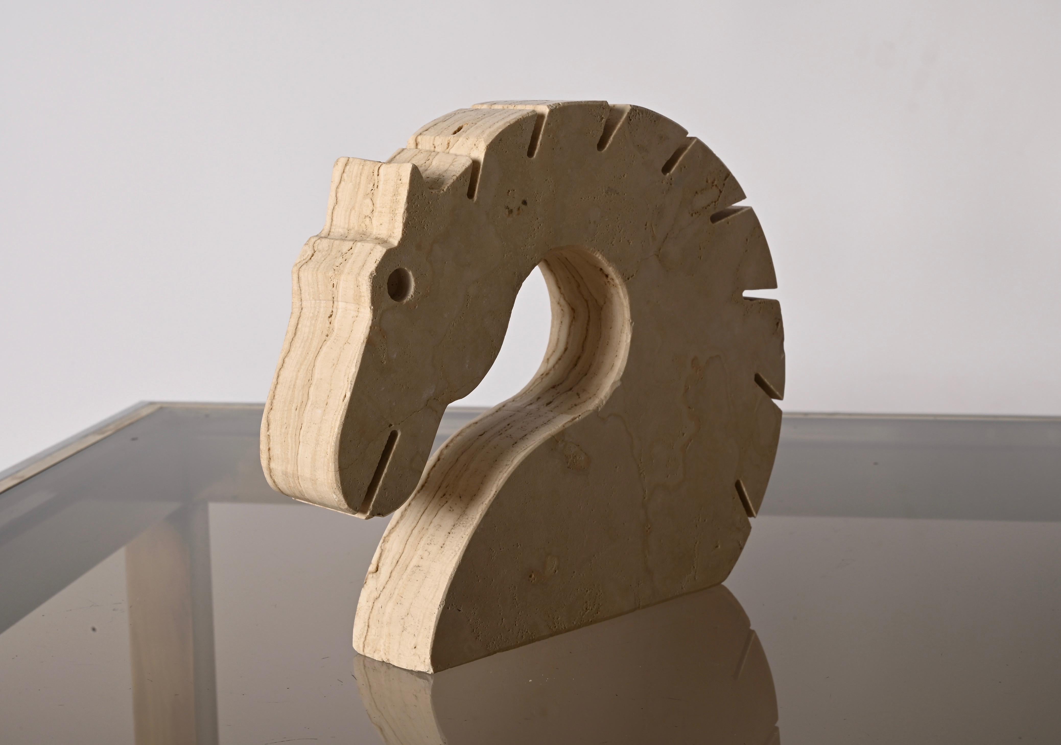 Italian Travertine Marble Horse Sculpture, Fratelli Mannelli, Italy, 1970s For Sale 4
