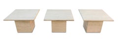 Italian Travertine Marble Pair Side Tables + One Side Table, or Coffee Table MCM