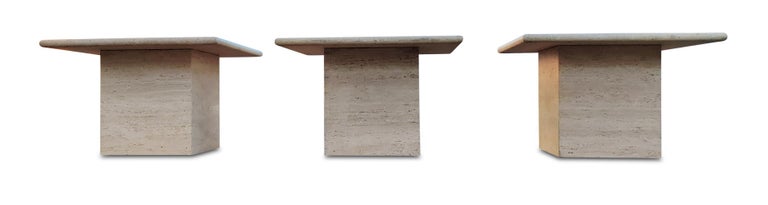 Italian Travertine Marble Pair Side Tables + One Side Table, or Coffee Table MCM For Sale 4