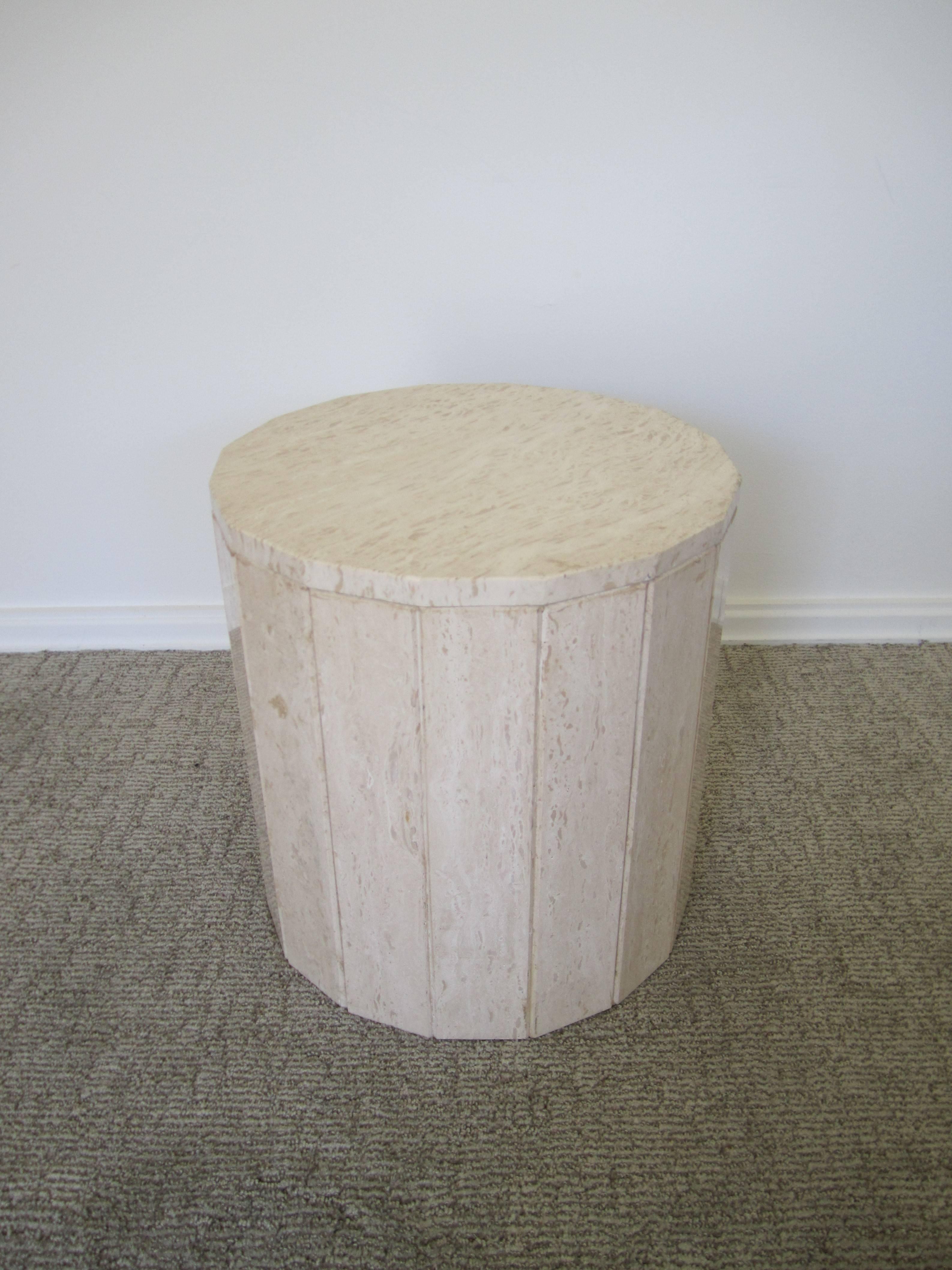 Italian Travertine Marble Modern Round Pedestal Side Table 3