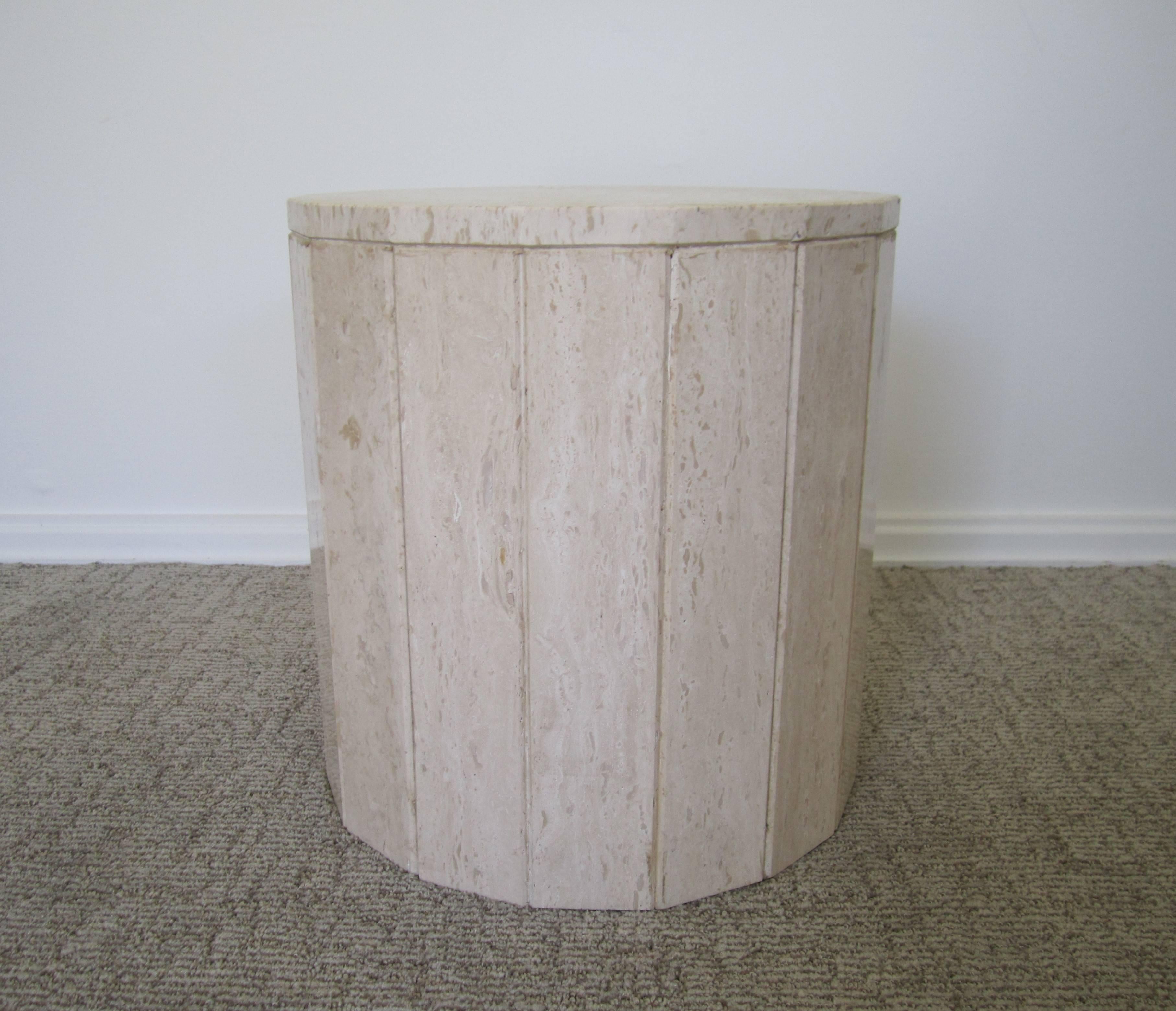 Italian Travertine Marble Modern Round Pedestal Side Table 5