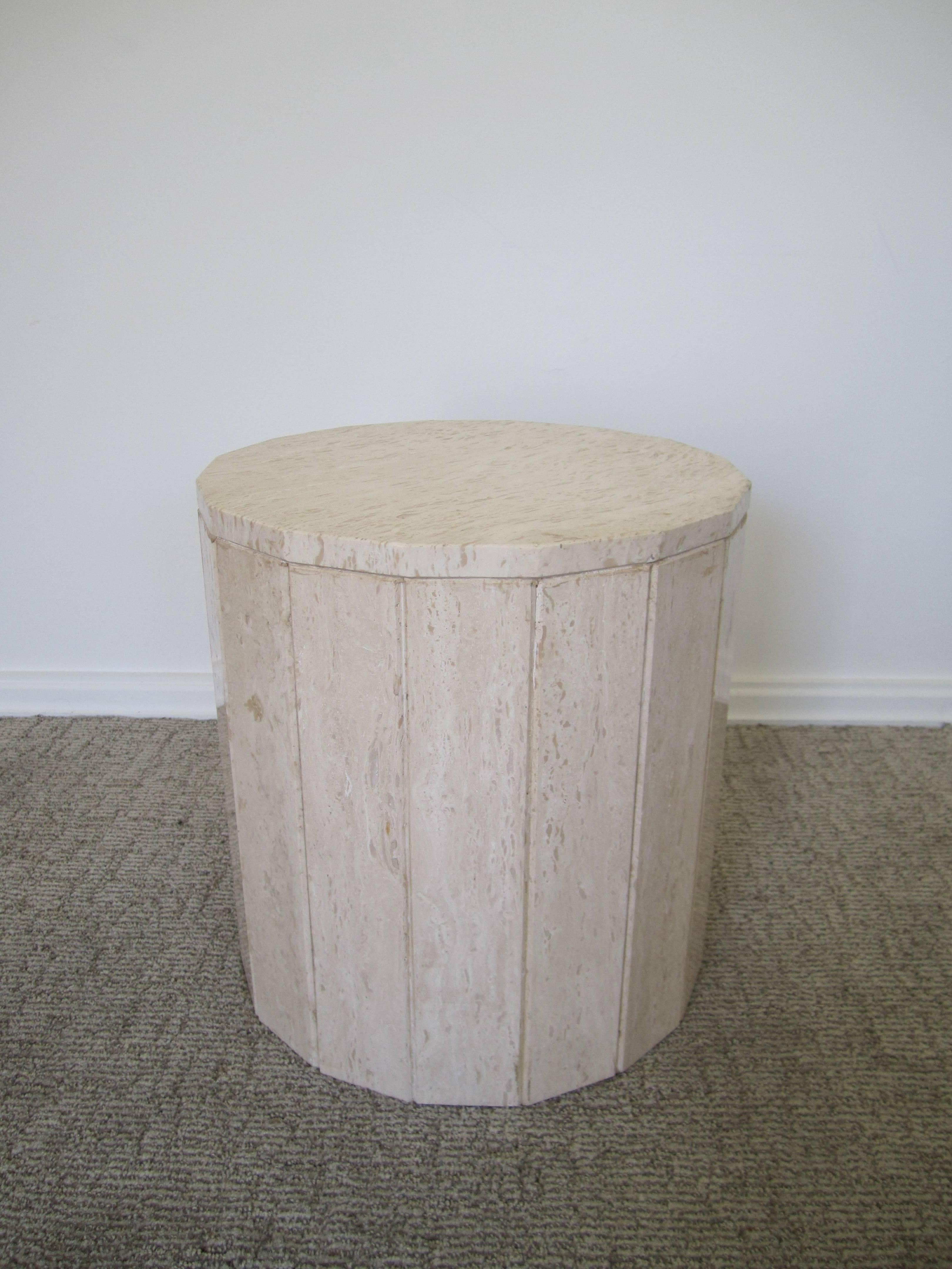 Italian Travertine Marble Modern Round Pedestal Side Table 1