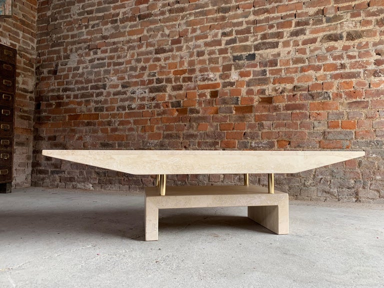 Italian Travertine Marble Rectangular Dining Table Shaped Sides on Base