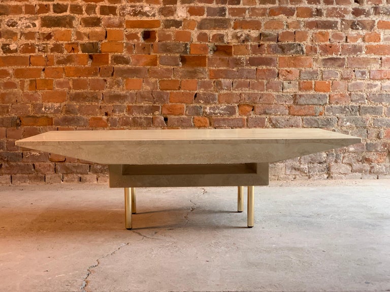 Italian Travertine Marble Rectangular Dining Table Shaped Sides on Base