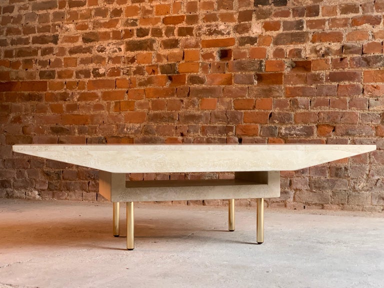 Italian Travertine Marble Rectangular Dining Table Shaped Sides on Base