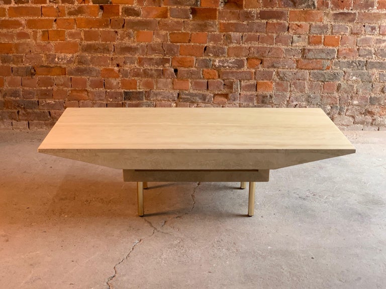 Italian Travertine Marble Rectangular Dining Table Shaped Sides on Base