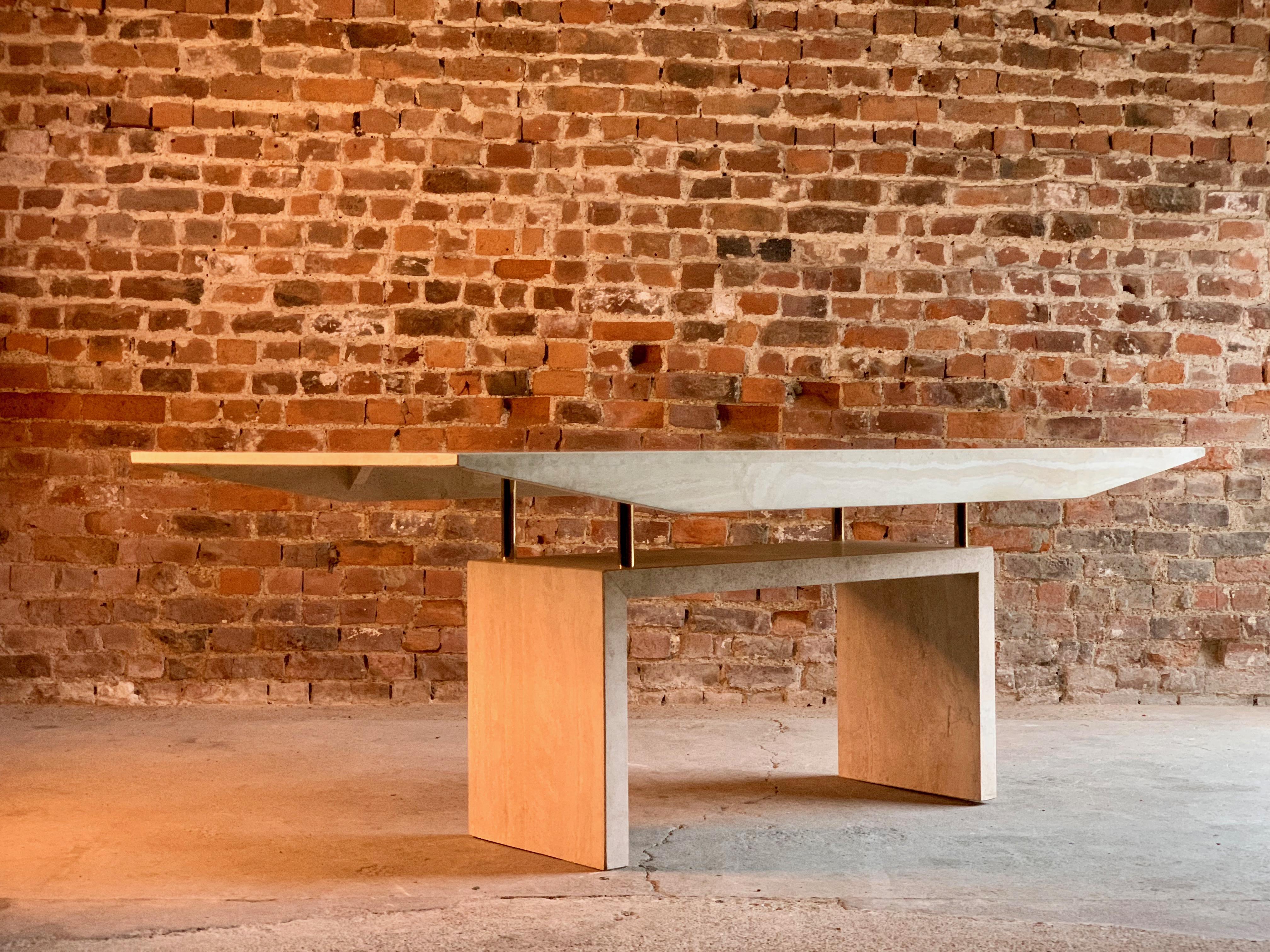 Late 20th Century Italian Travertine Marble Rectangular Dining Table Shaped Sides on Base 