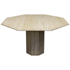 Italian Travertine Marble Round Dining Table, circa 1970