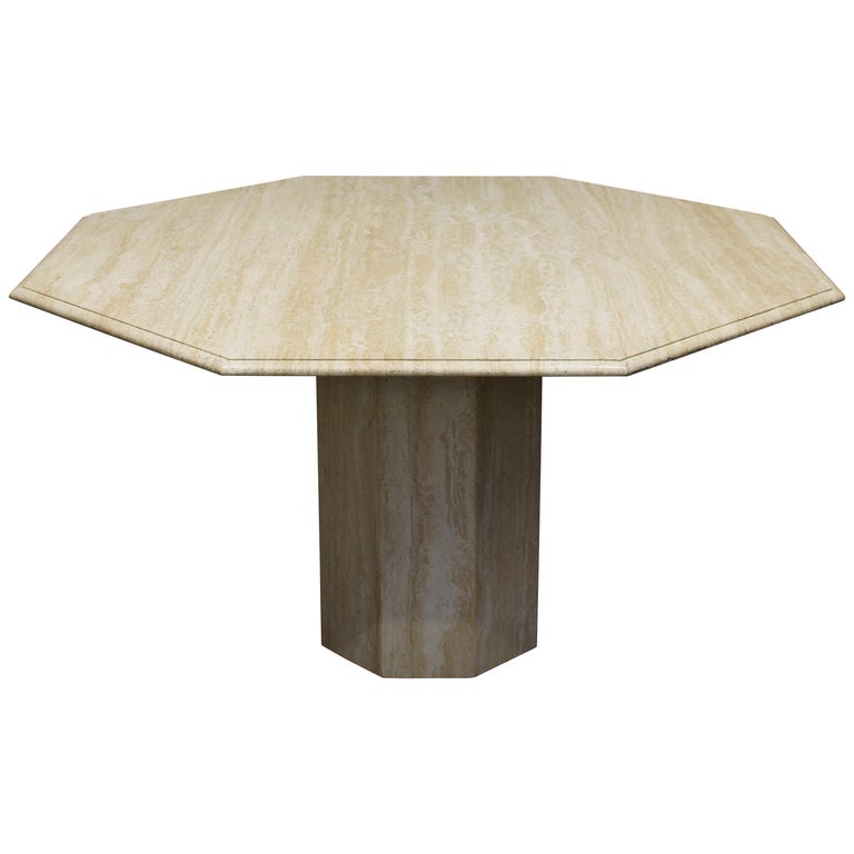 Italian Travertine Marble Round Dining Table, circa 1970 For Sale