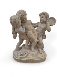 Escultura de mármol travertino italiano de tres querubines danzantes