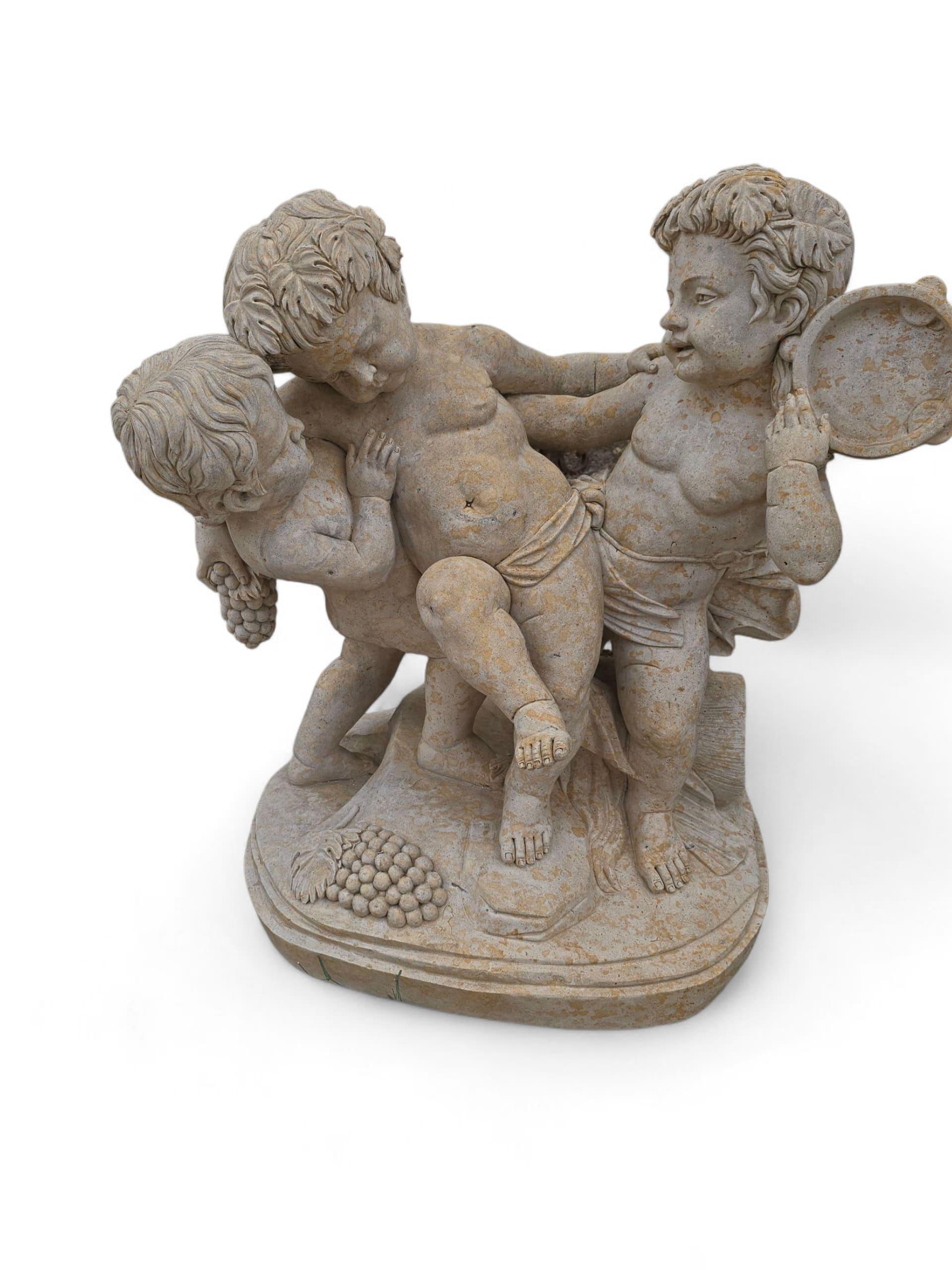 Italian Travertine Marble Sculpture of Three Dancing Cherubs For Sale 3