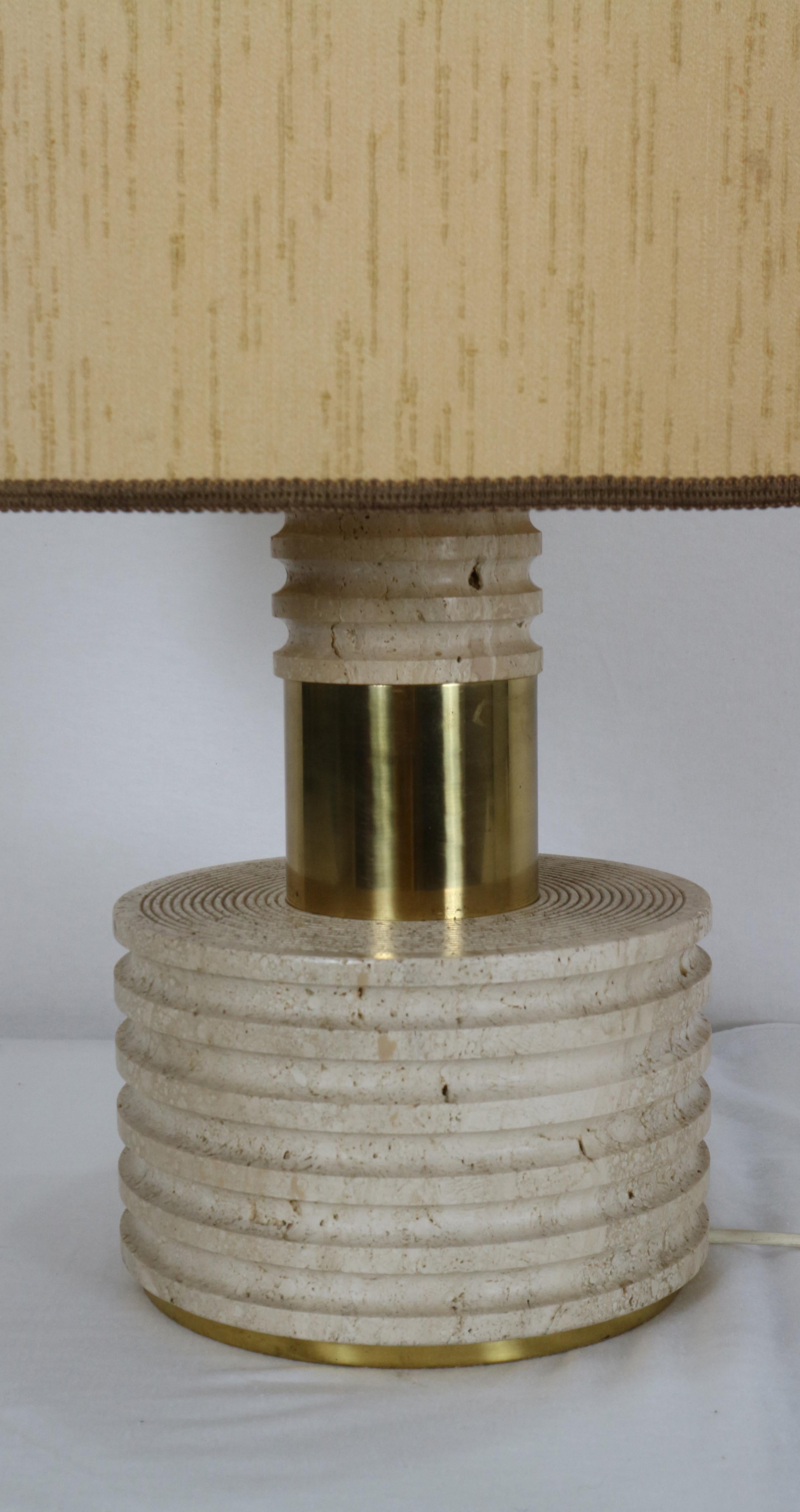 Carved Italian Travertine Marble Table Lamp, 1970s