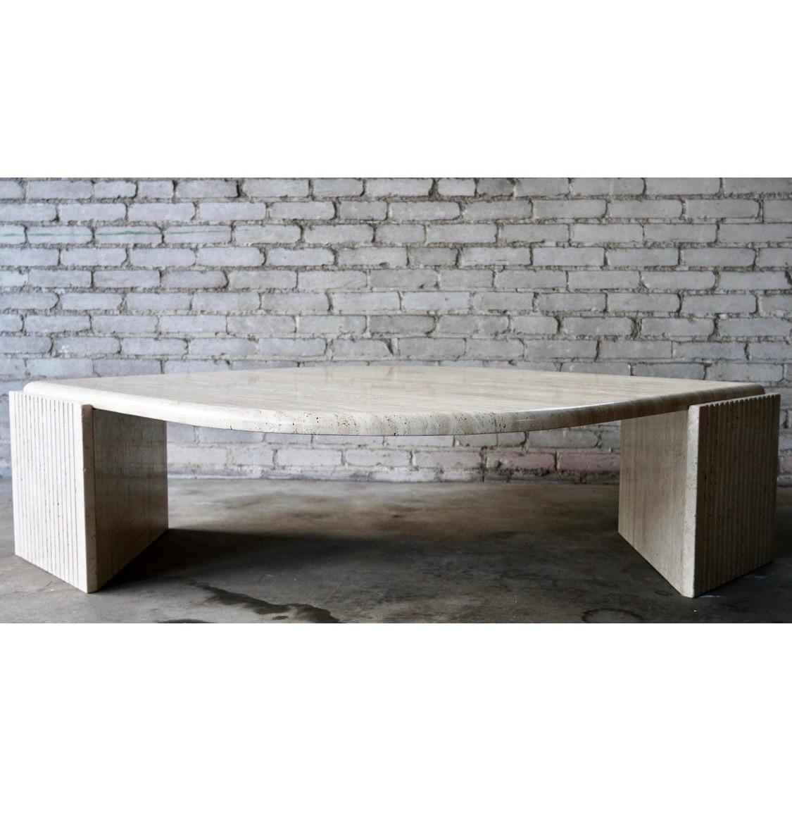 Italian Travertine Marble Teardrop Coffee Cocktail Table In Good Condition In West Hartford, CT