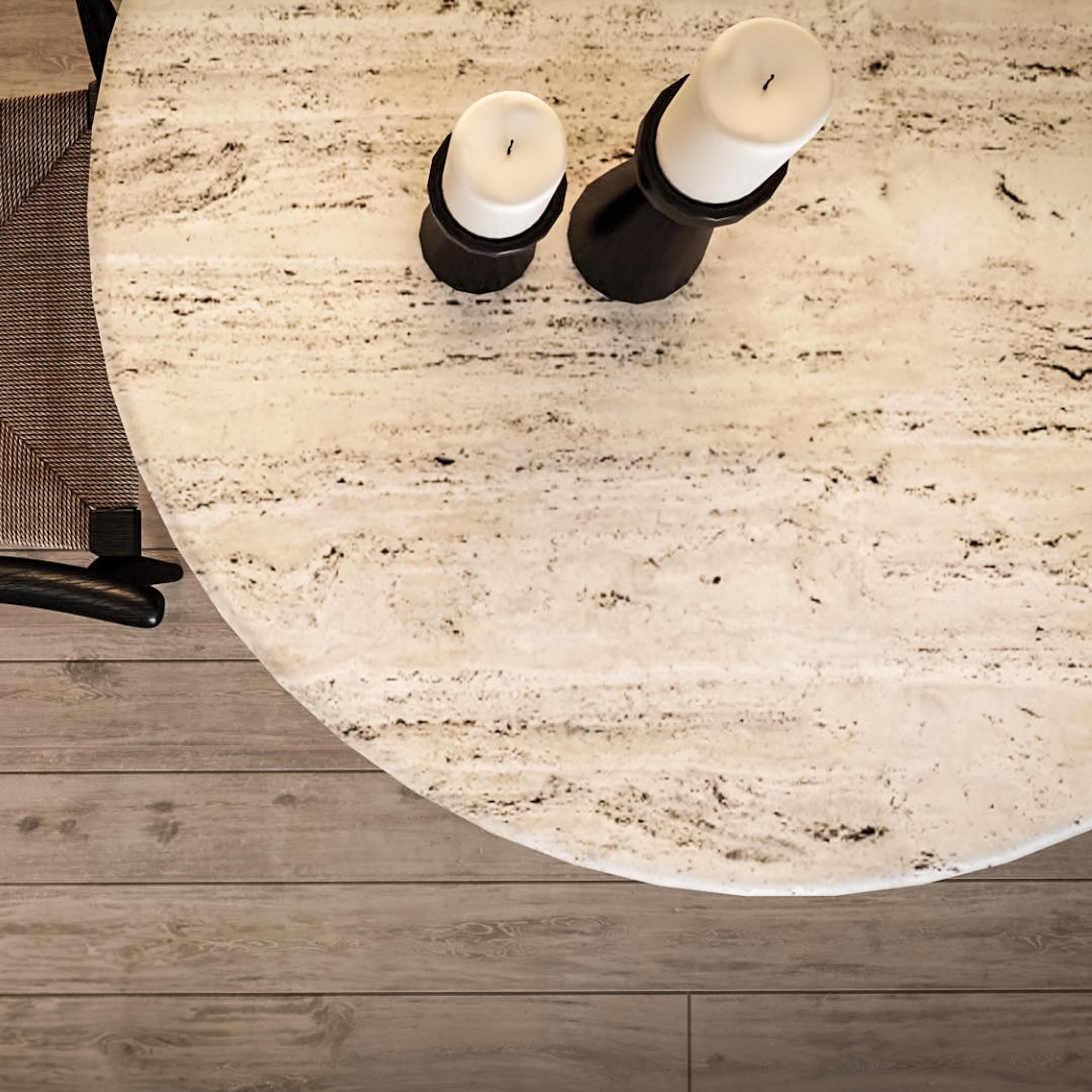 Turkish Italian Travertine Natural Stone Table - Round Marble Table For Sale