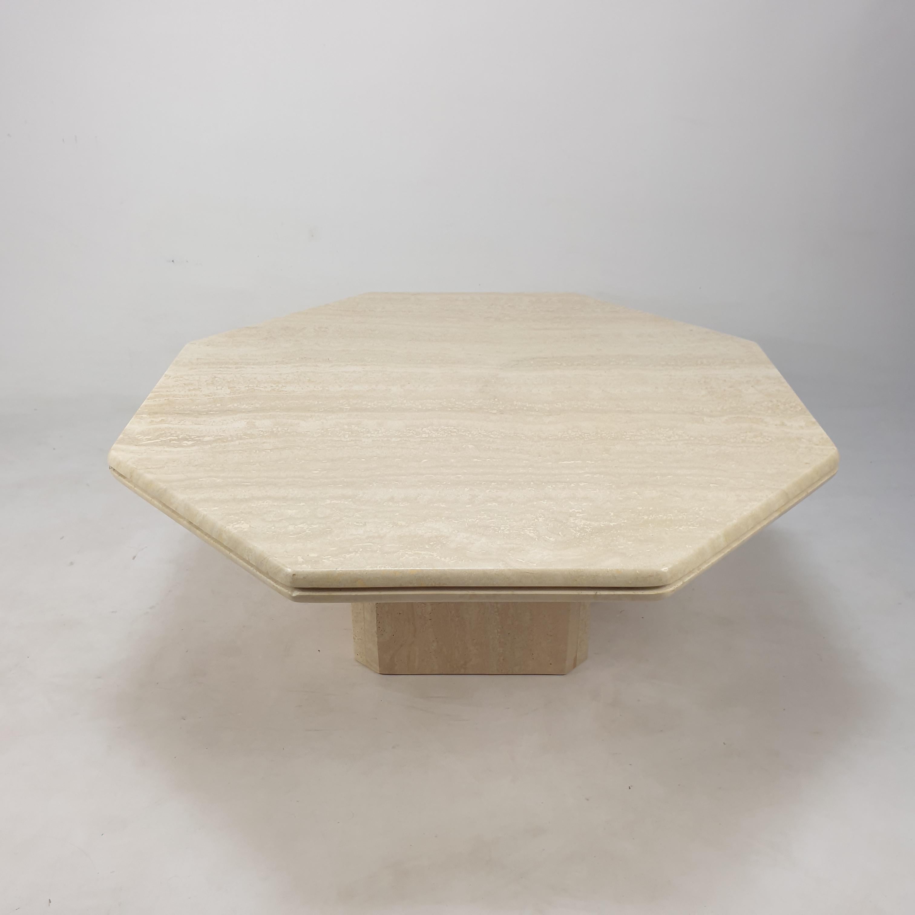 Mid-Century Modern Italian Travertine Octagon Coffee Table, 1980s For Sale