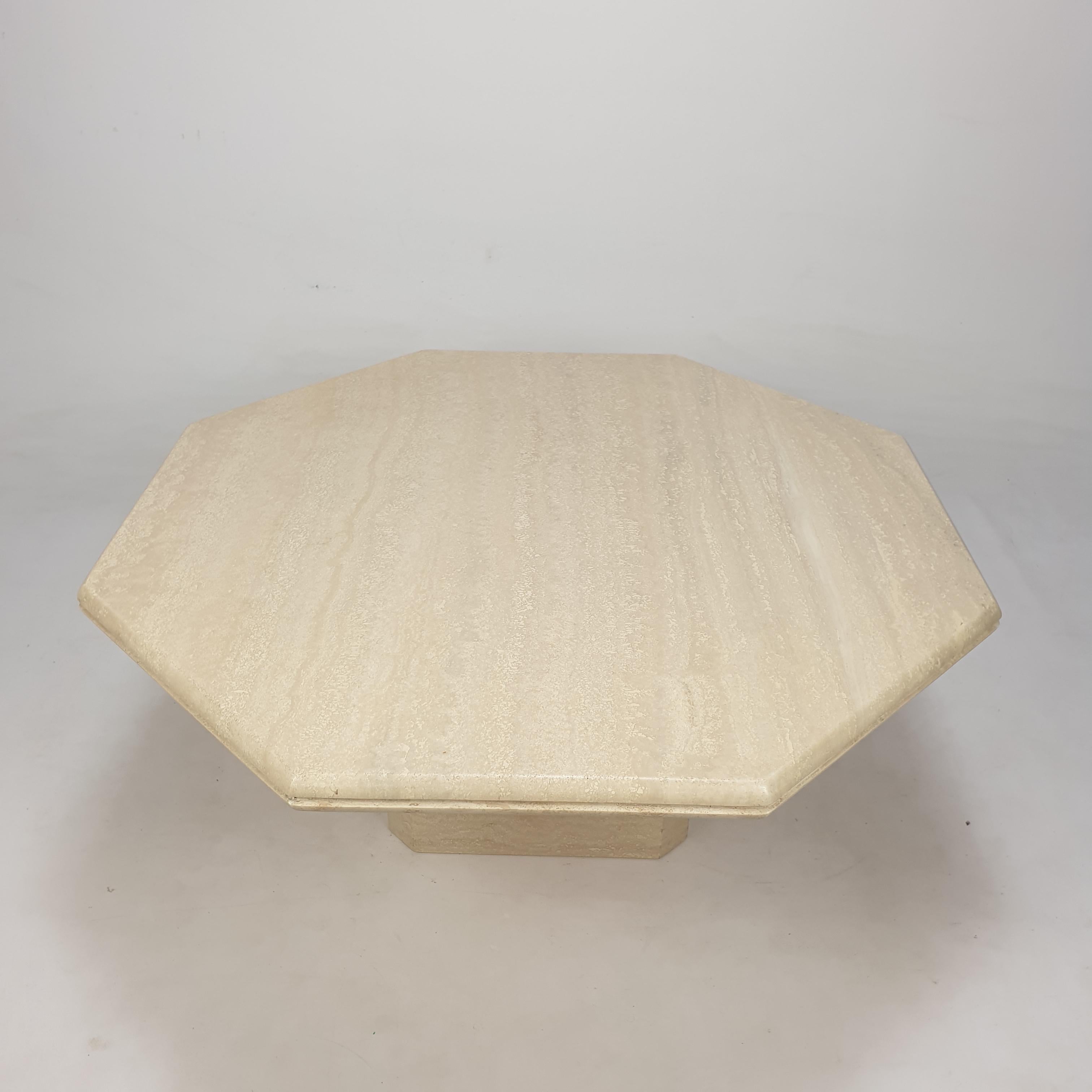 Hand-Crafted Italian Travertine Octagon Coffee Table, 1980s