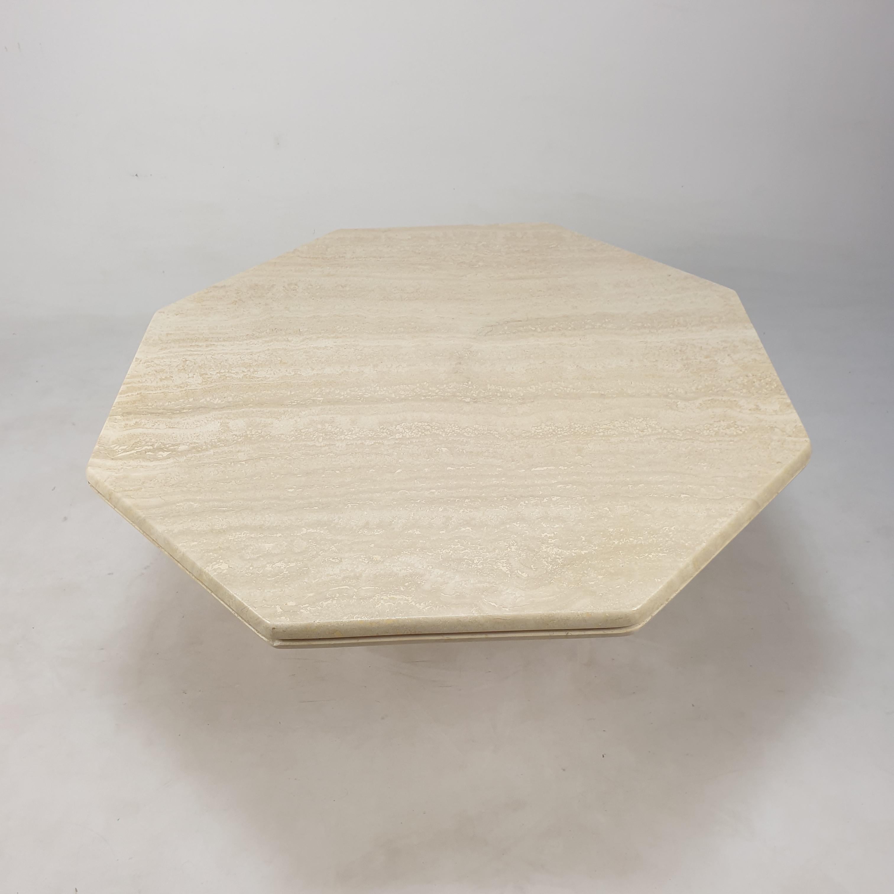 Hand-Crafted Italian Travertine Octagon Coffee Table, 1980s For Sale