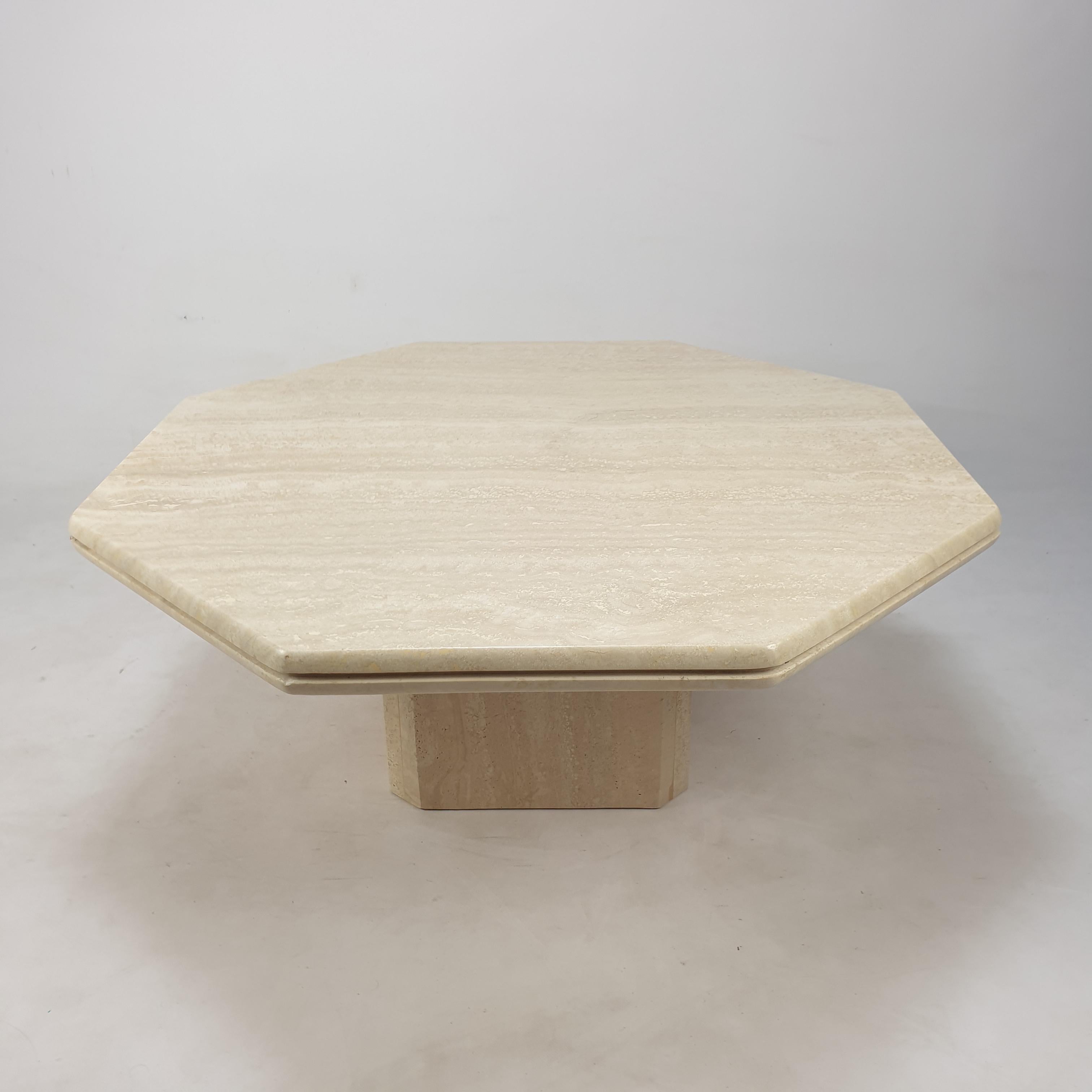 Late 20th Century Italian Travertine Octagon Coffee Table, 1980s For Sale
