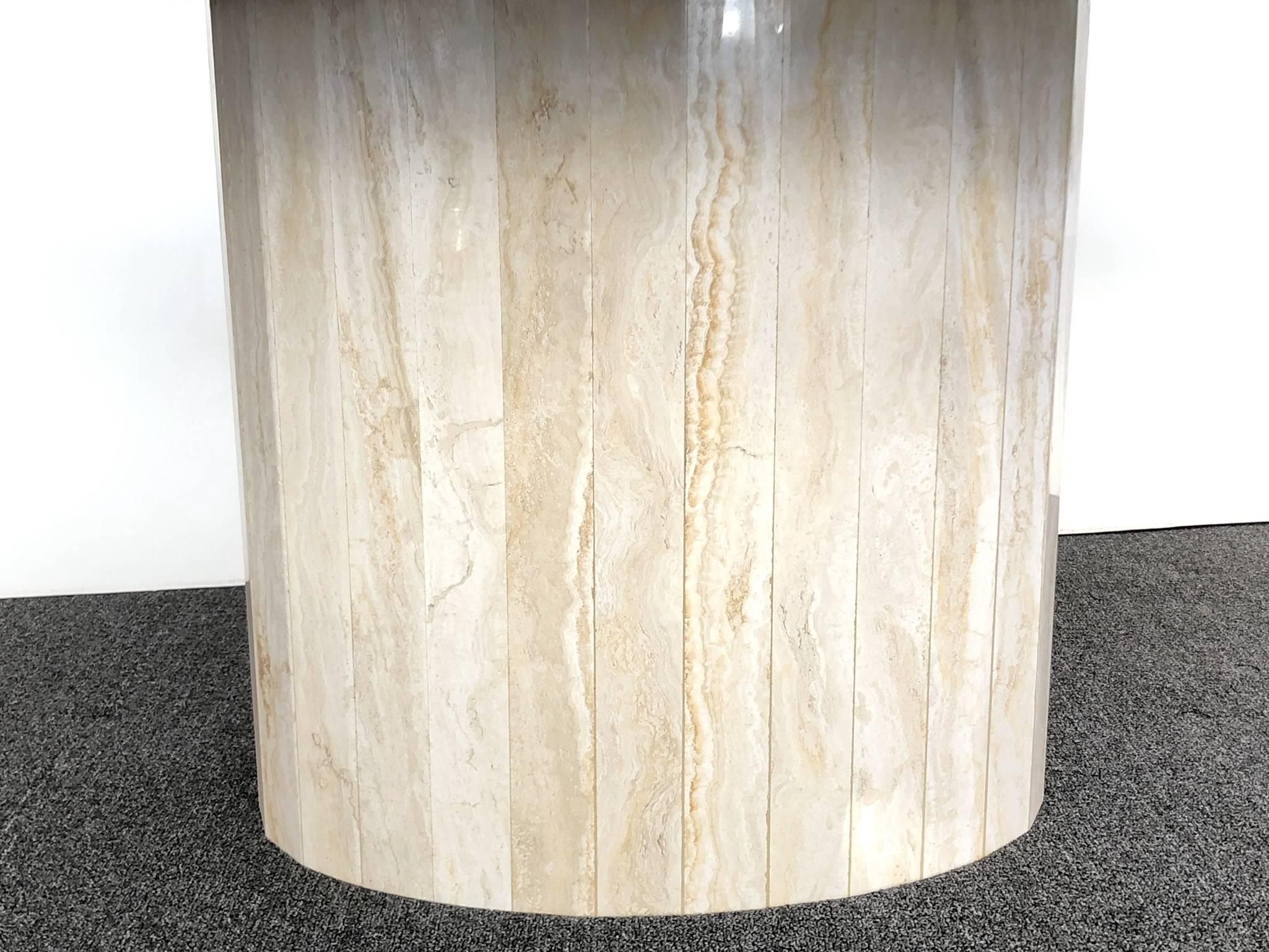 Polished Italian Travertine Oval Dining Table by Ello