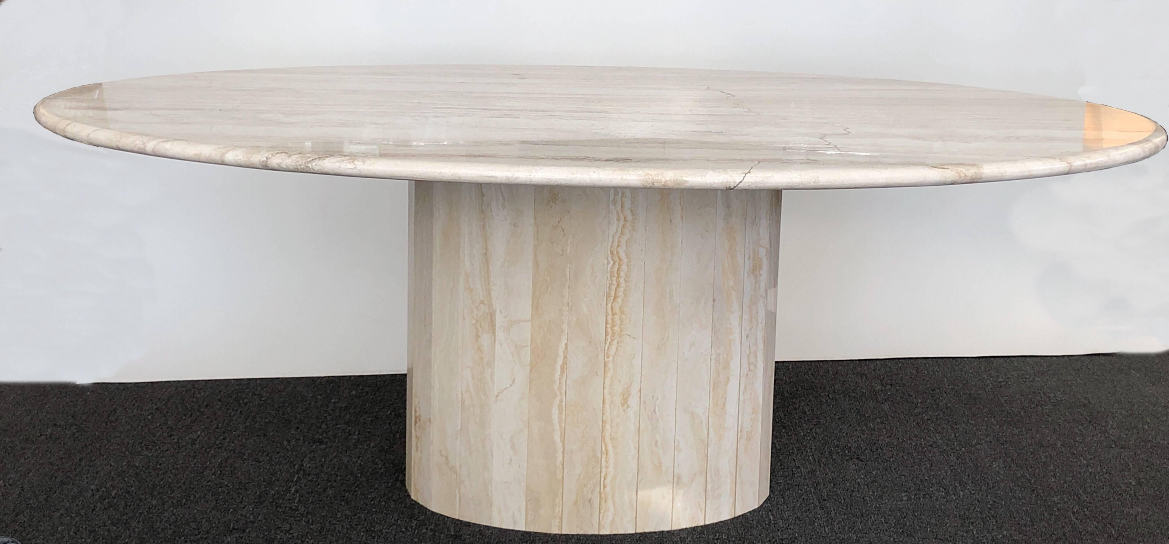 Italian Travertine Oval Dining Table by Ello In Excellent Condition In Palm Springs, CA