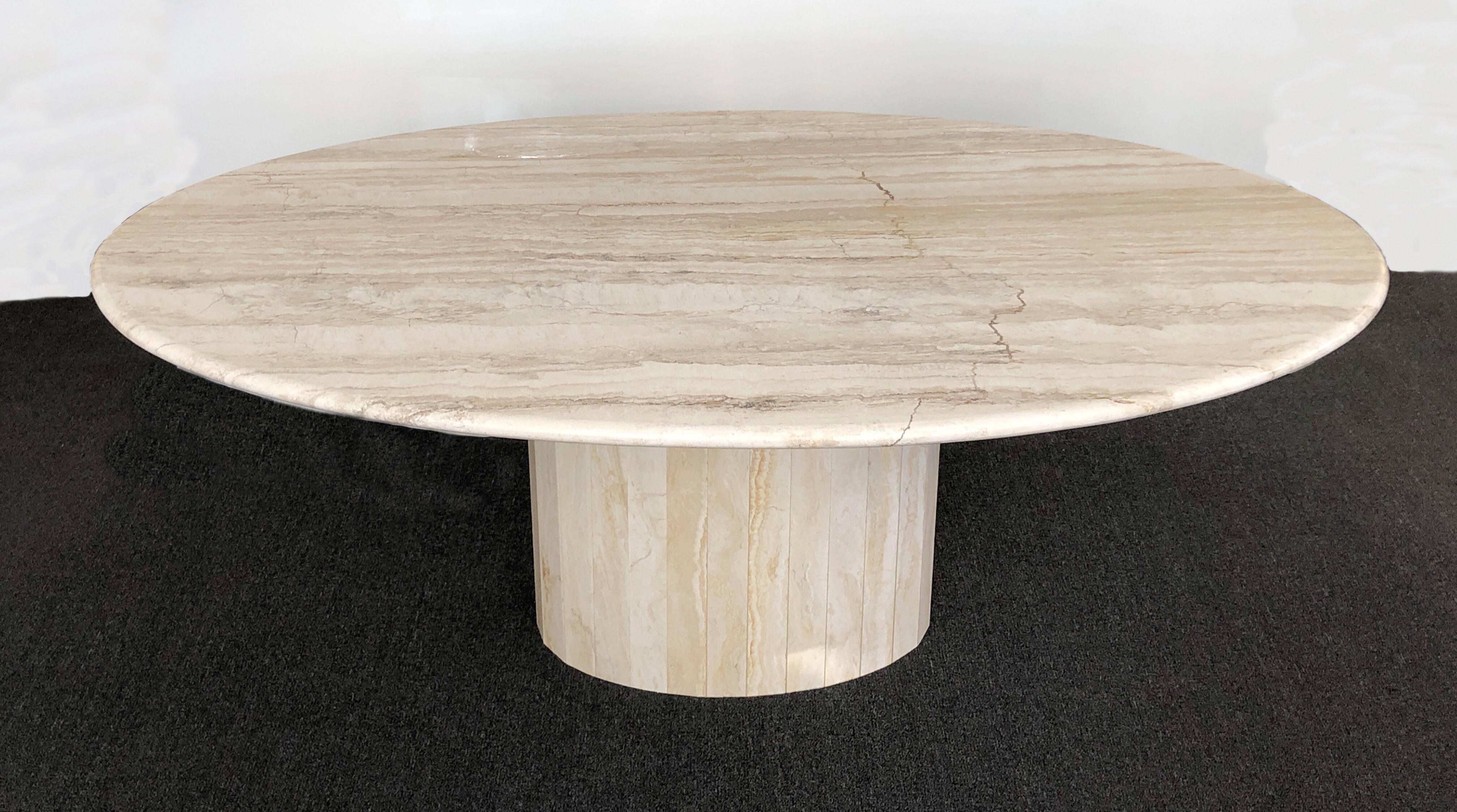 Late 20th Century Italian Travertine Oval Dining Table by Ello