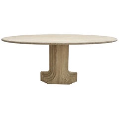 Italian Travertine Oval Top Samo Fluted Carved Base Dining Table Carlo Scarpa